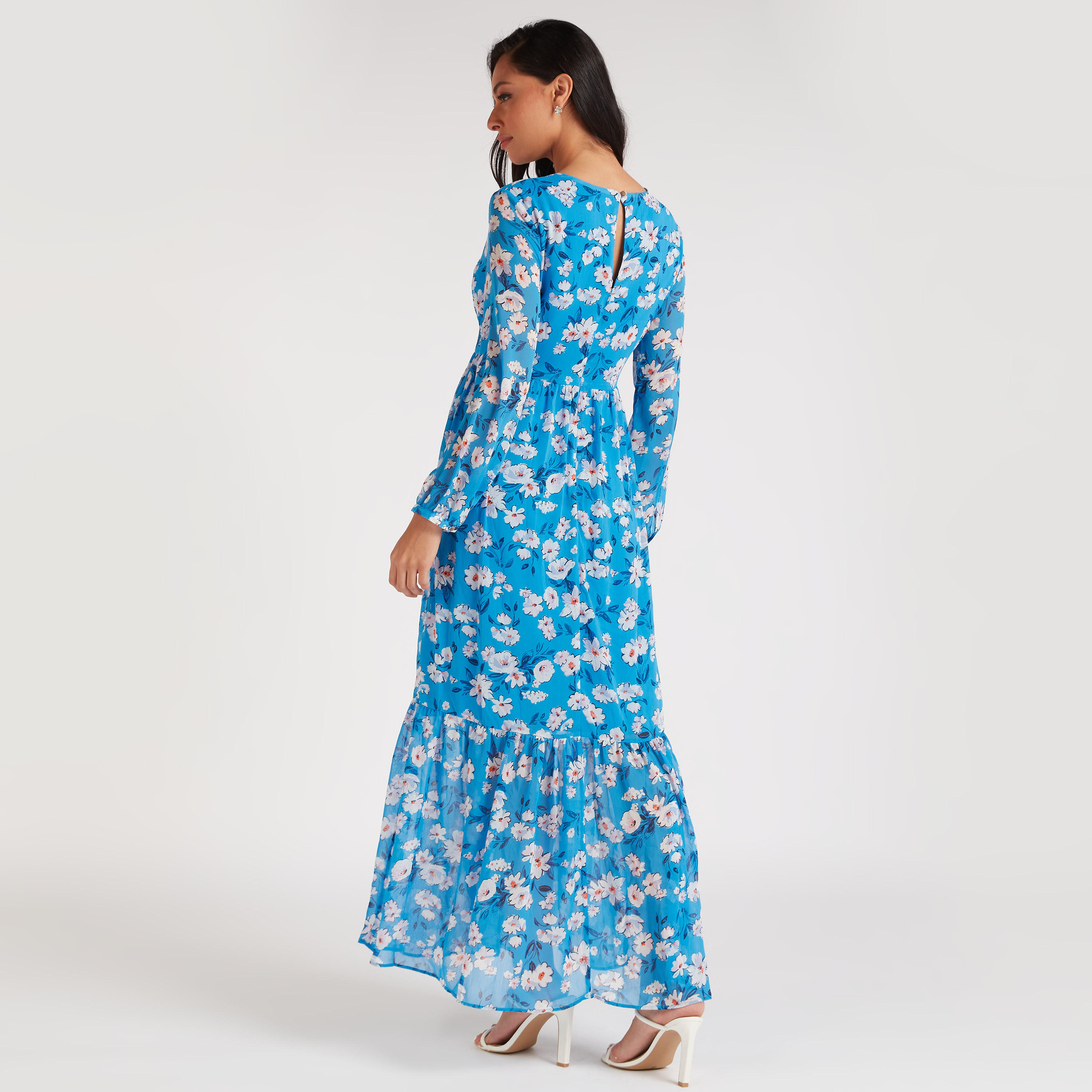 فستان إيه لاين طويل بياقة v وطبعات أزهار-women-clothing-dresses-image-4