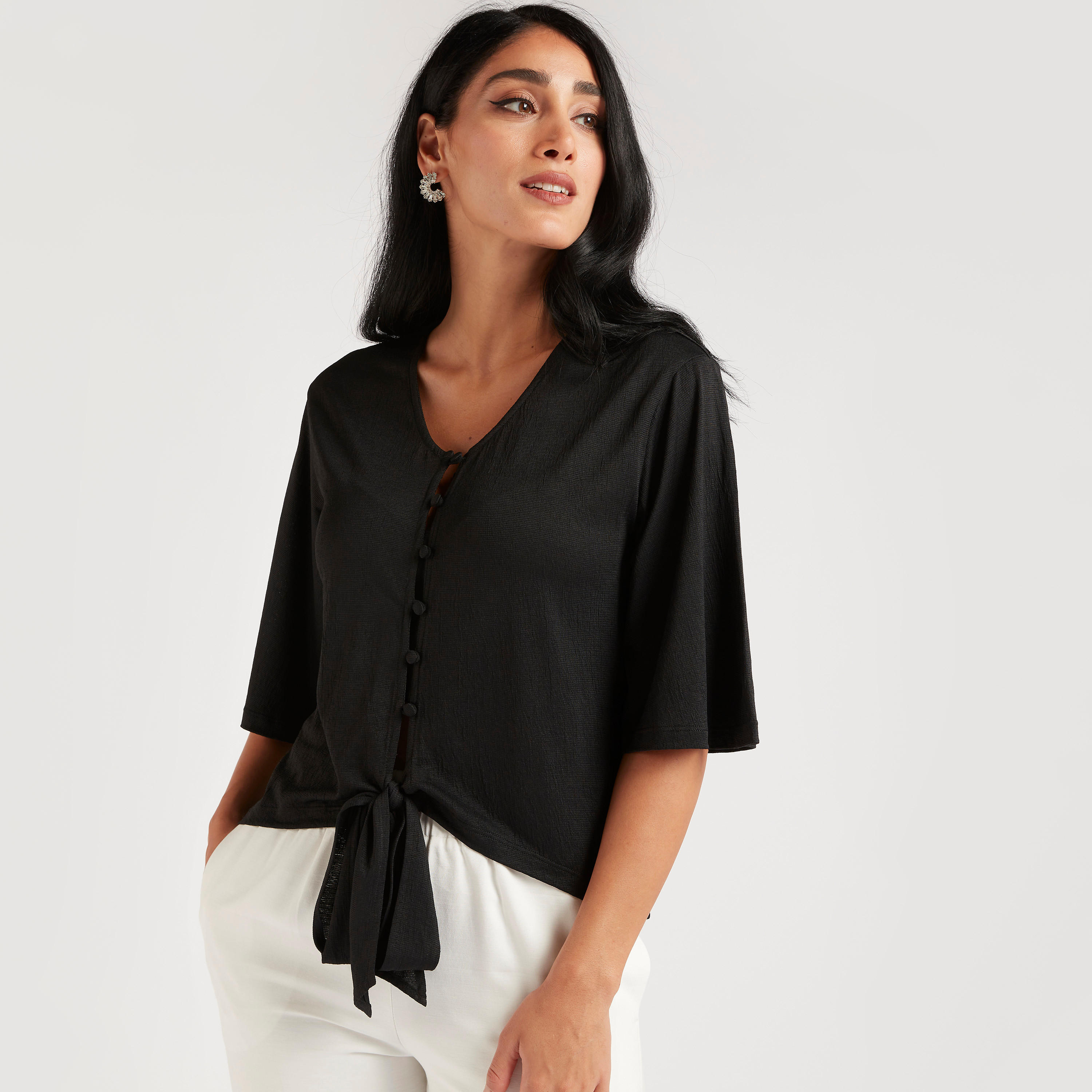 بلوزة بارزة الملمس بأكمام 3/4-women-clothing-shirtsandblouses-blouses-image-1