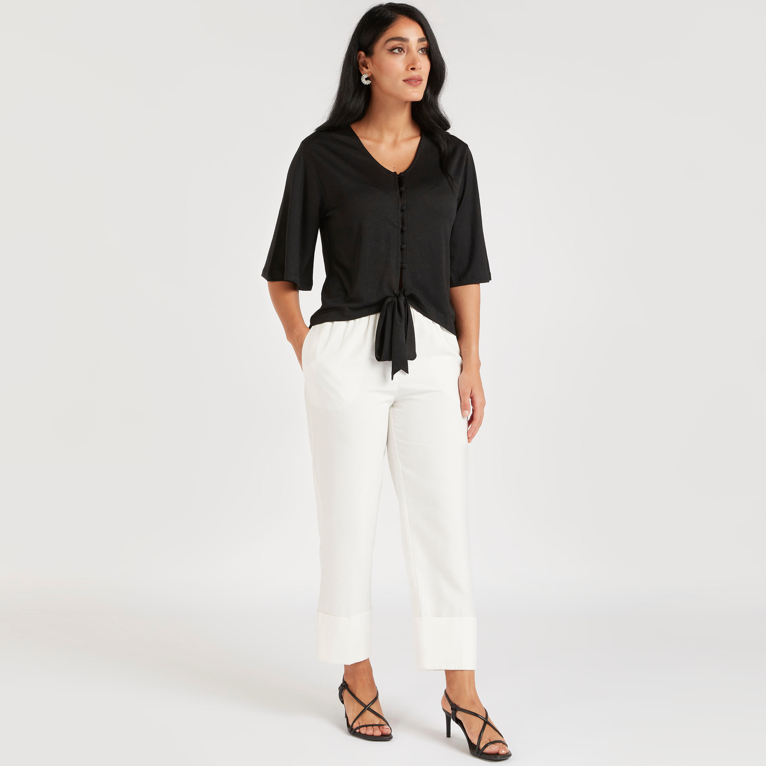 بلوزة بارزة الملمس بأكمام 3/4-women-clothing-shirtsandblouses-blouses-image-2