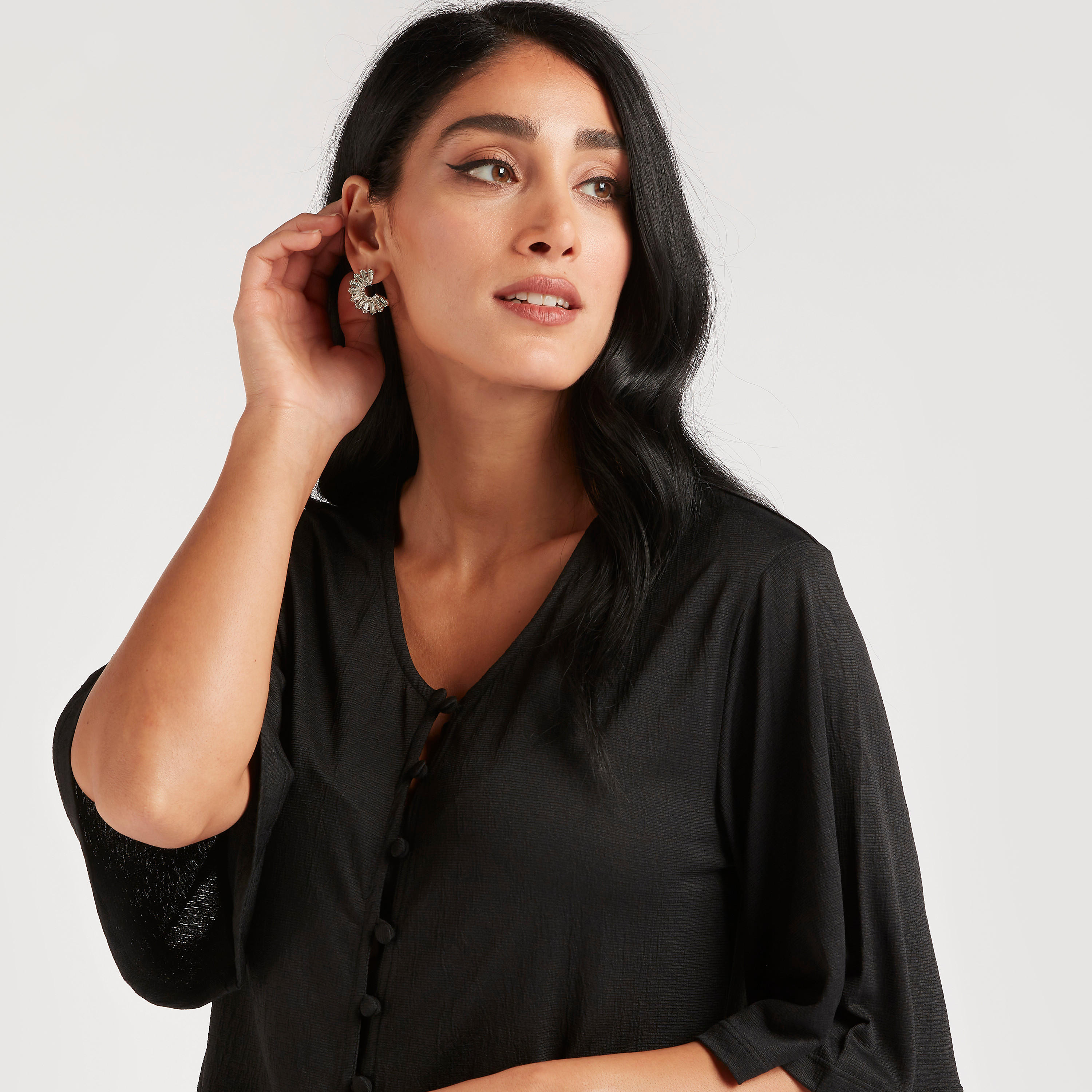 بلوزة بارزة الملمس بأكمام 3/4-women-clothing-shirtsandblouses-blouses-image-3