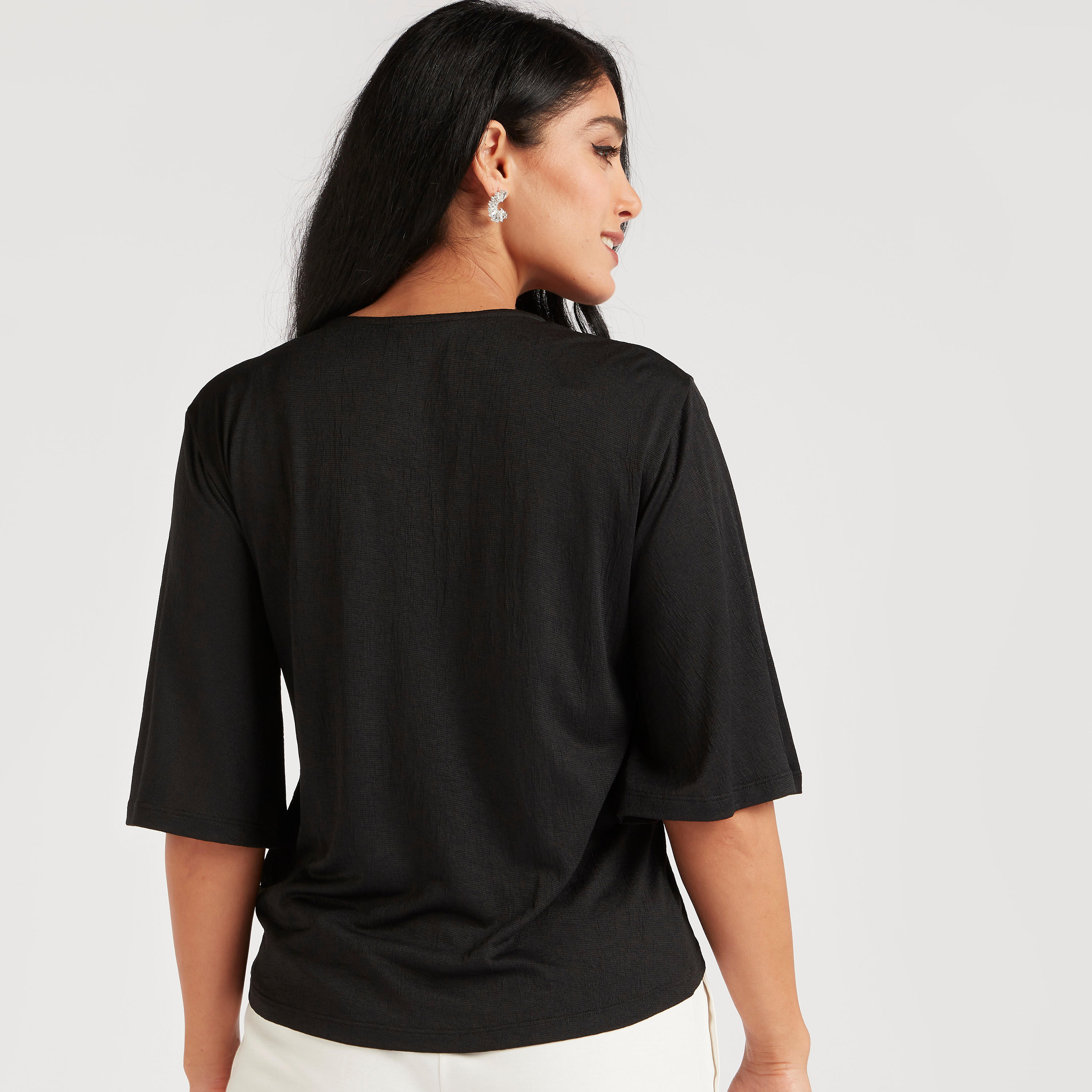 بلوزة بارزة الملمس بأكمام 3/4-women-clothing-shirtsandblouses-blouses-image-4