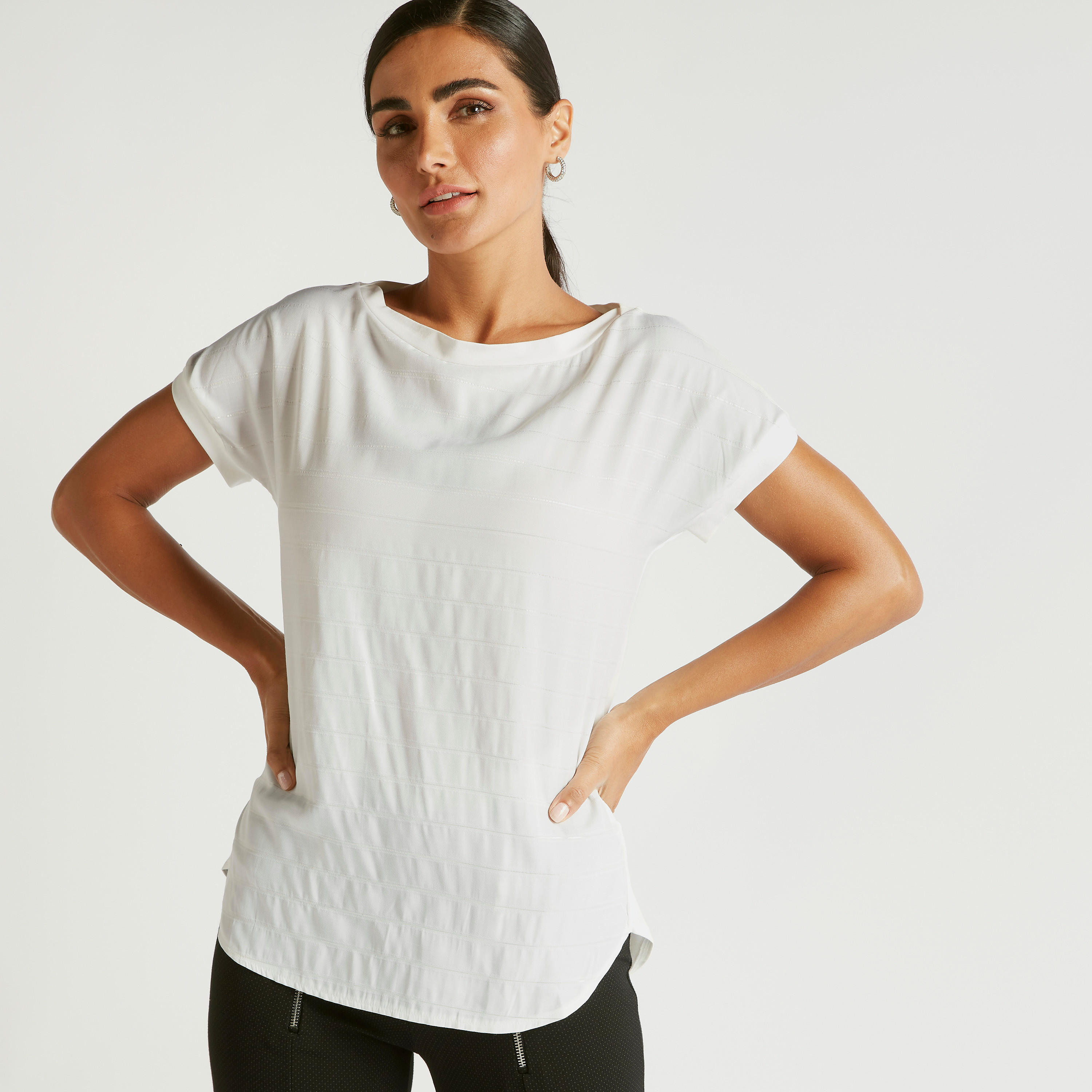 Textured Boat Neck T-shirt with Short Sleeves-women-clothing-tshirts-image-1