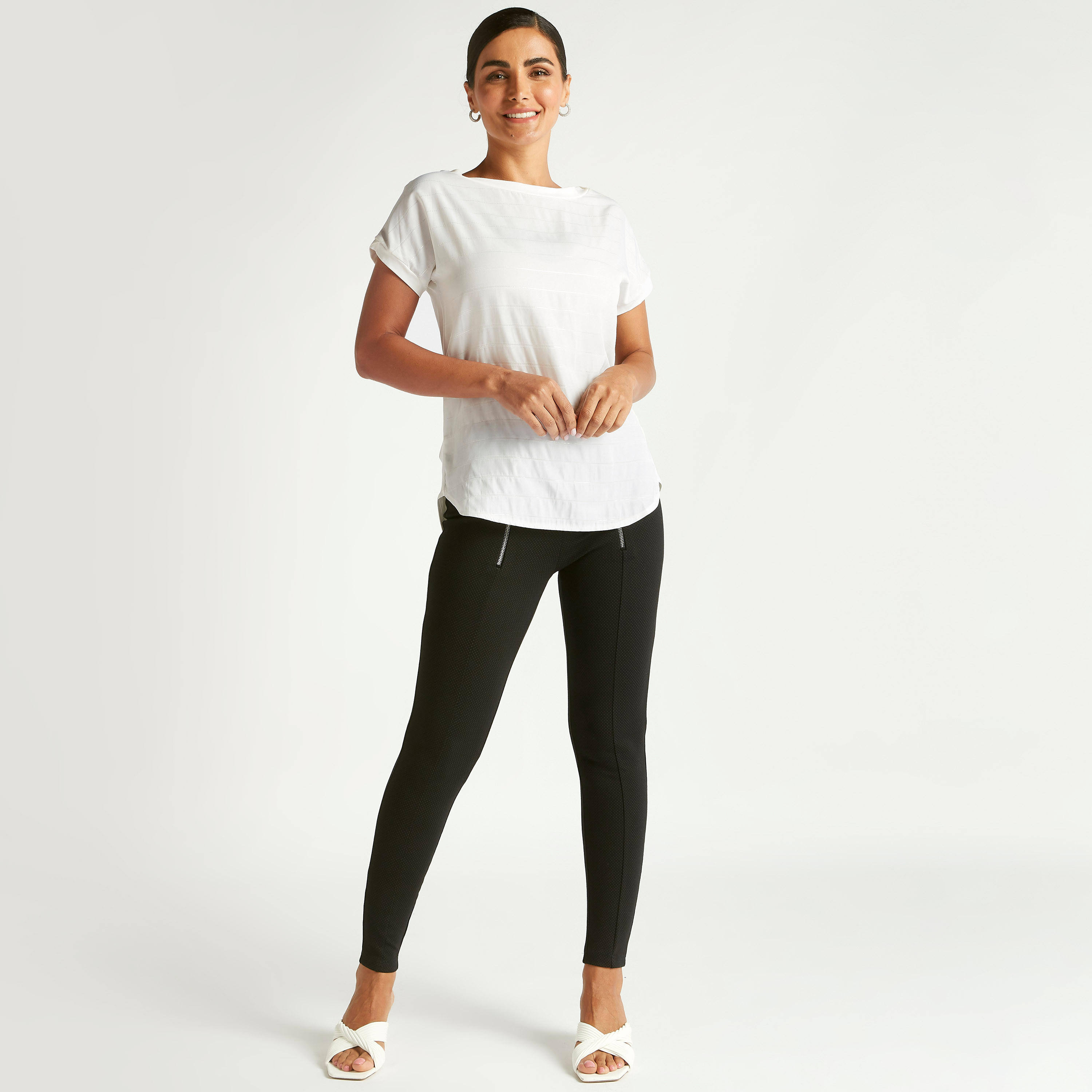 Textured Boat Neck T-shirt with Short Sleeves-women-clothing-tshirts-image-2