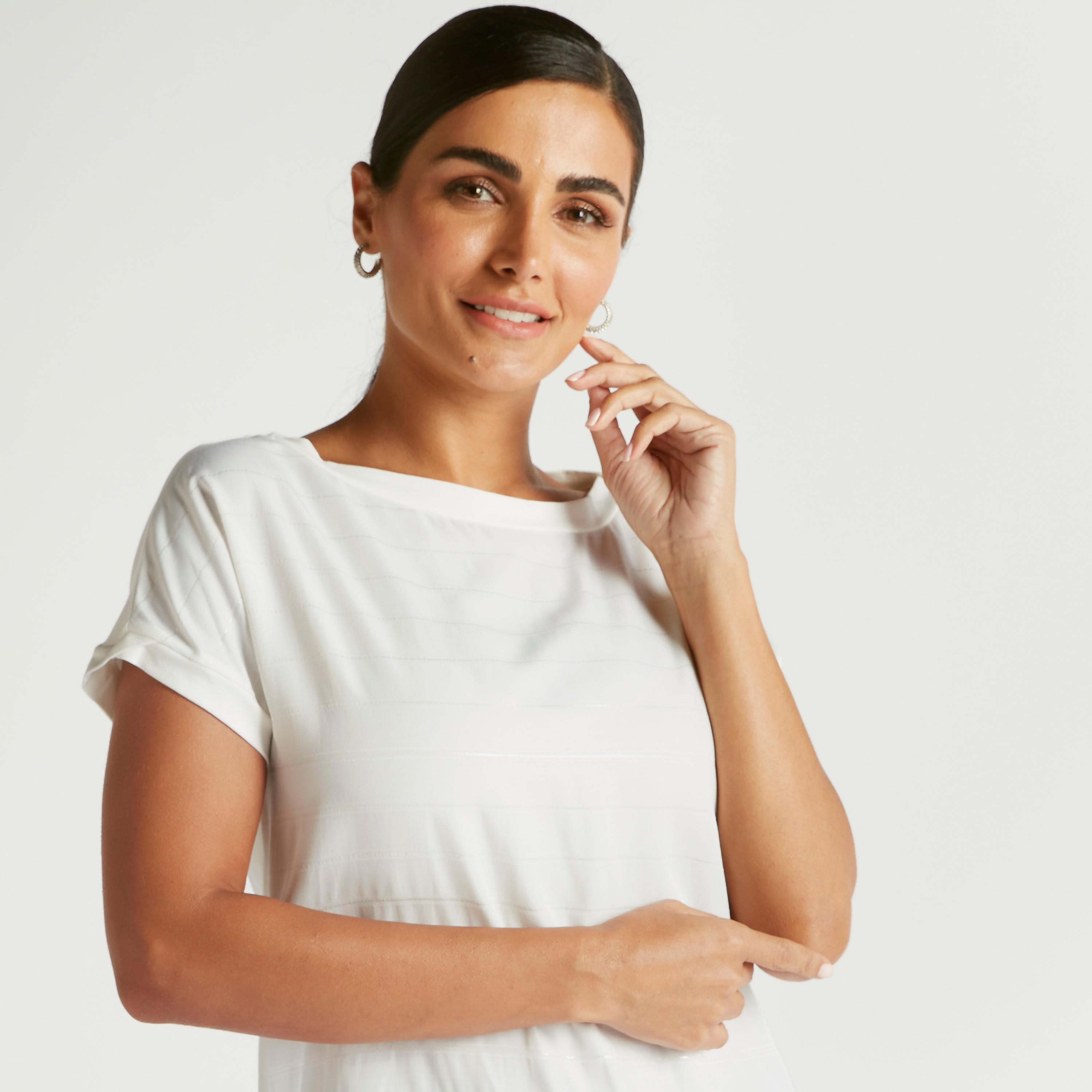 Textured Boat Neck T-shirt with Short Sleeves-women-clothing-tshirts-image-3