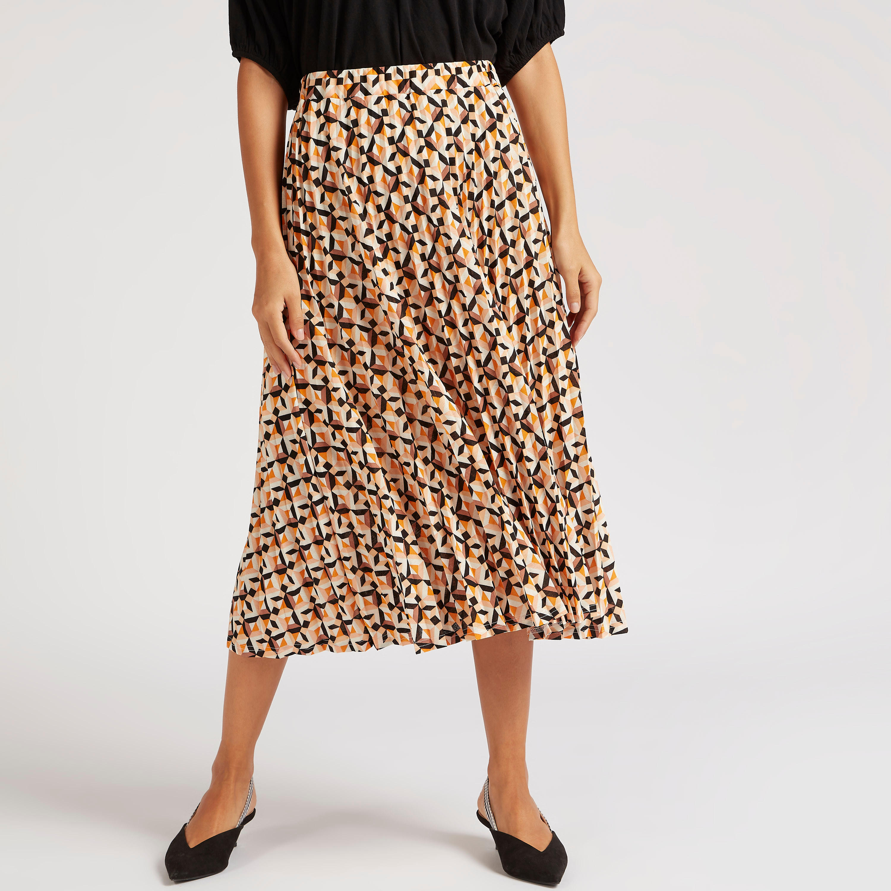 تنورة بطبعات هندسيّة وثنايا-women-clothing-bottoms-skirts-image-1