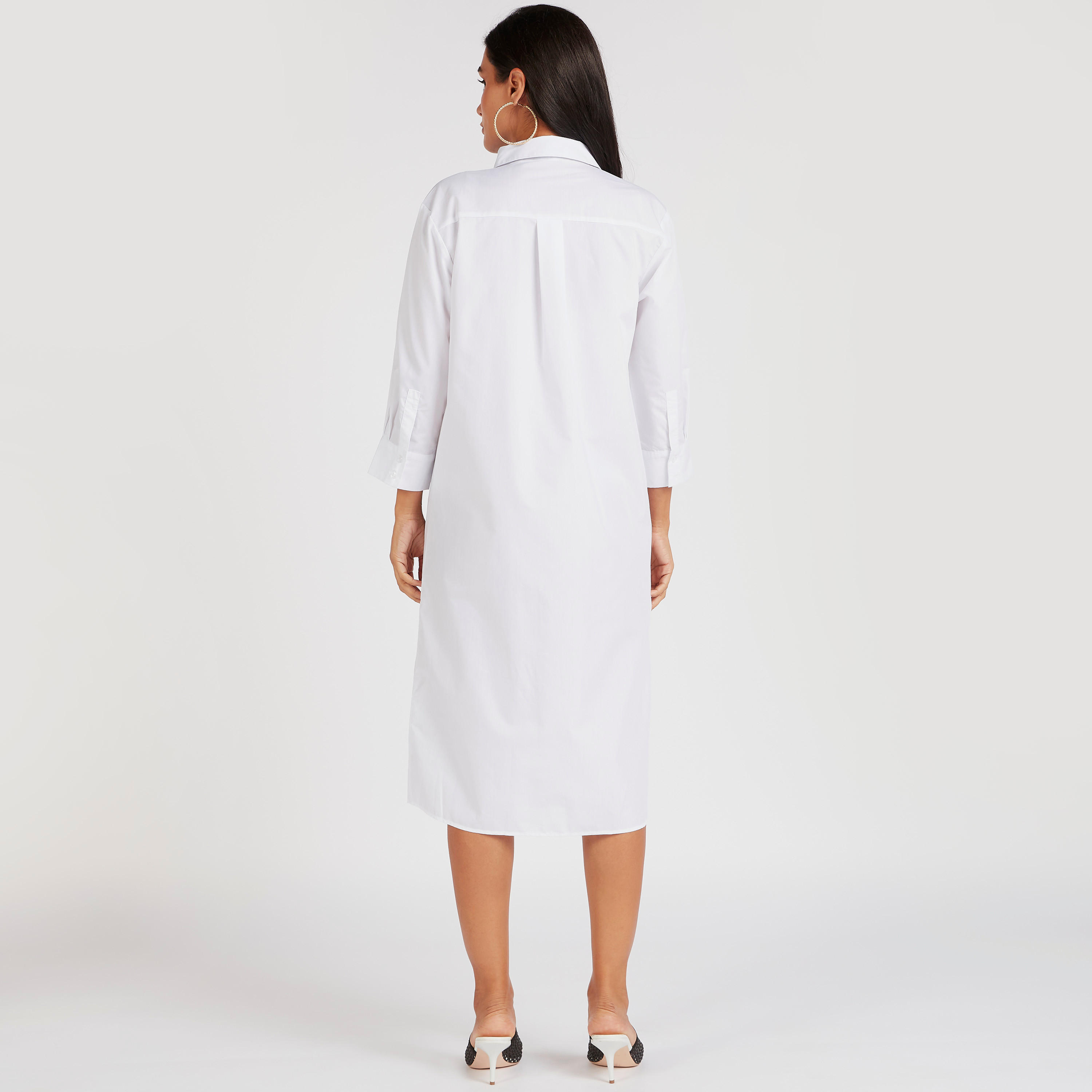 فستان قميص ميدي بكُسرات وأكمام 3/4-women-clothing-dresses-image-4