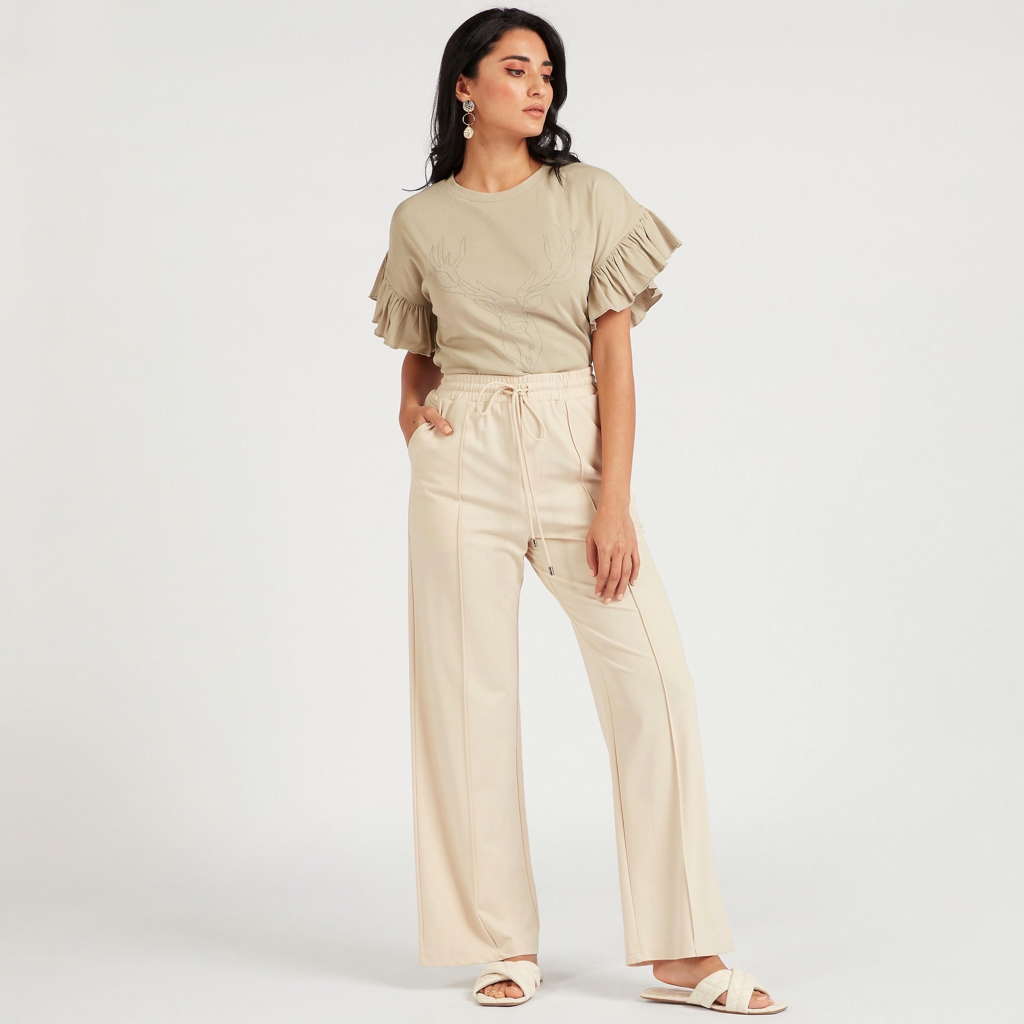 Embroidered Crew Neck Top with Short Frill Sleeves-women-clothing-shirtsandblouses-blouses-image-2
