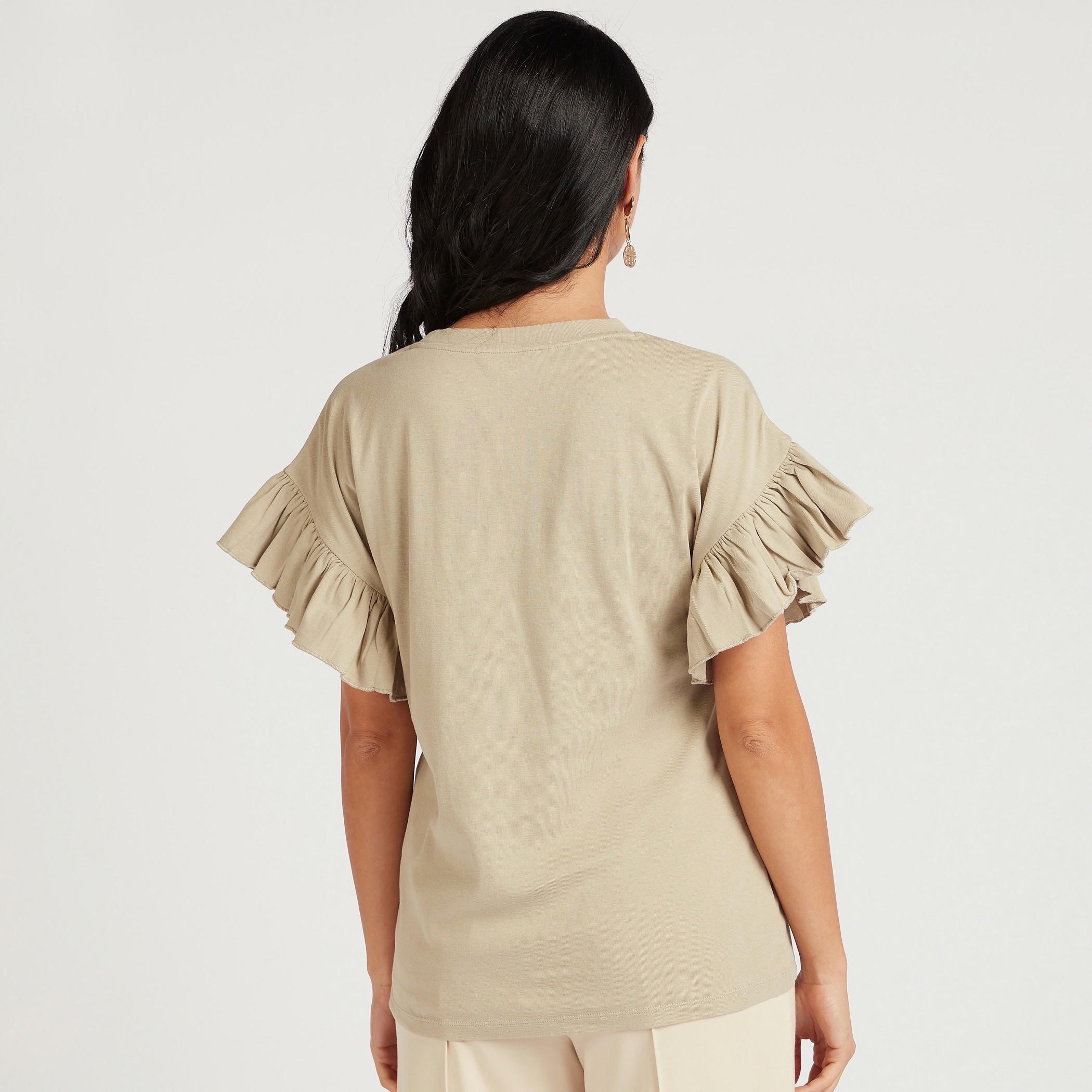 Embroidered Crew Neck Top with Short Frill Sleeves-women-clothing-shirtsandblouses-blouses-image-4