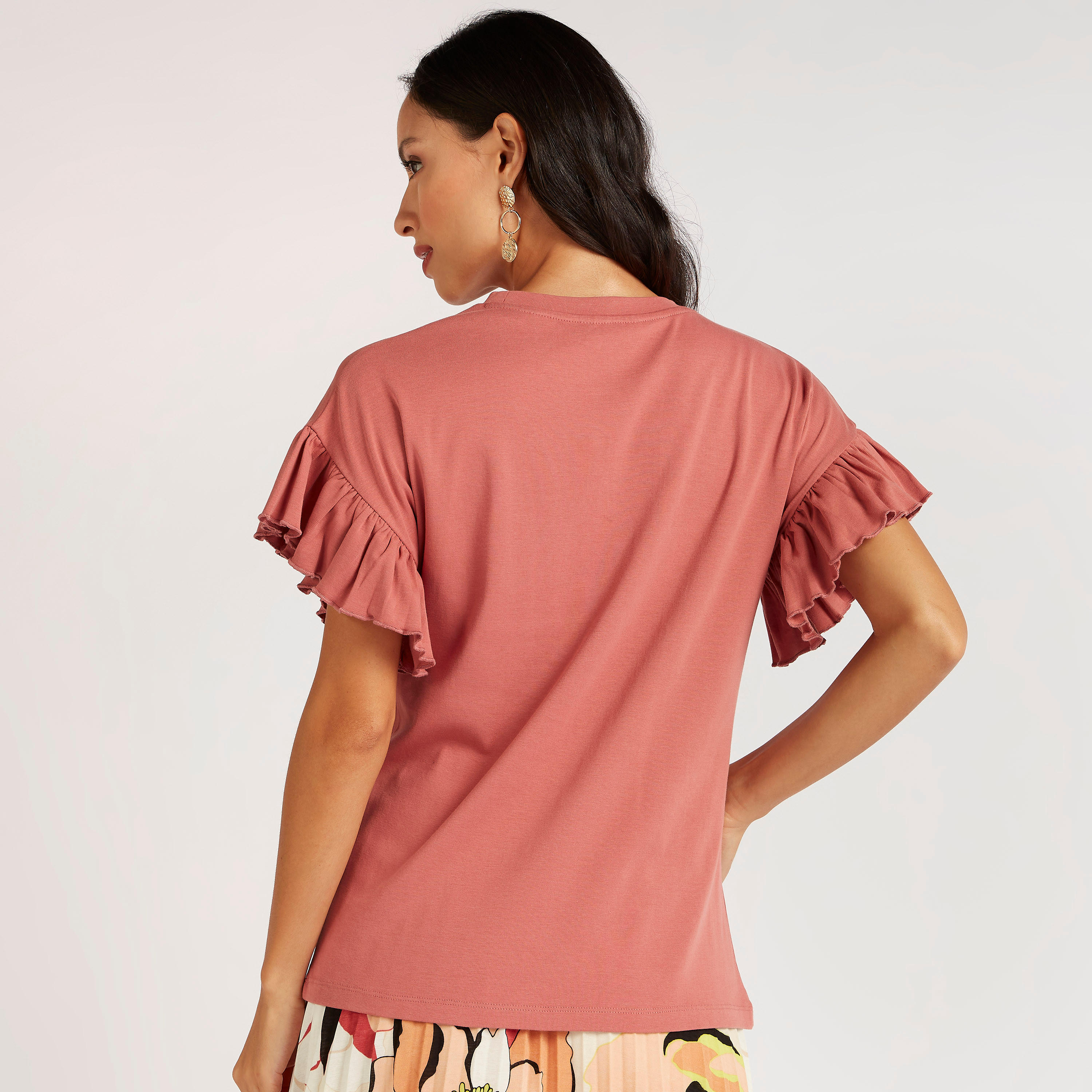 Embellished Crew Neck Top with Short Frill Sleeves-women-clothing-shirtsandblouses-blouses-image-4