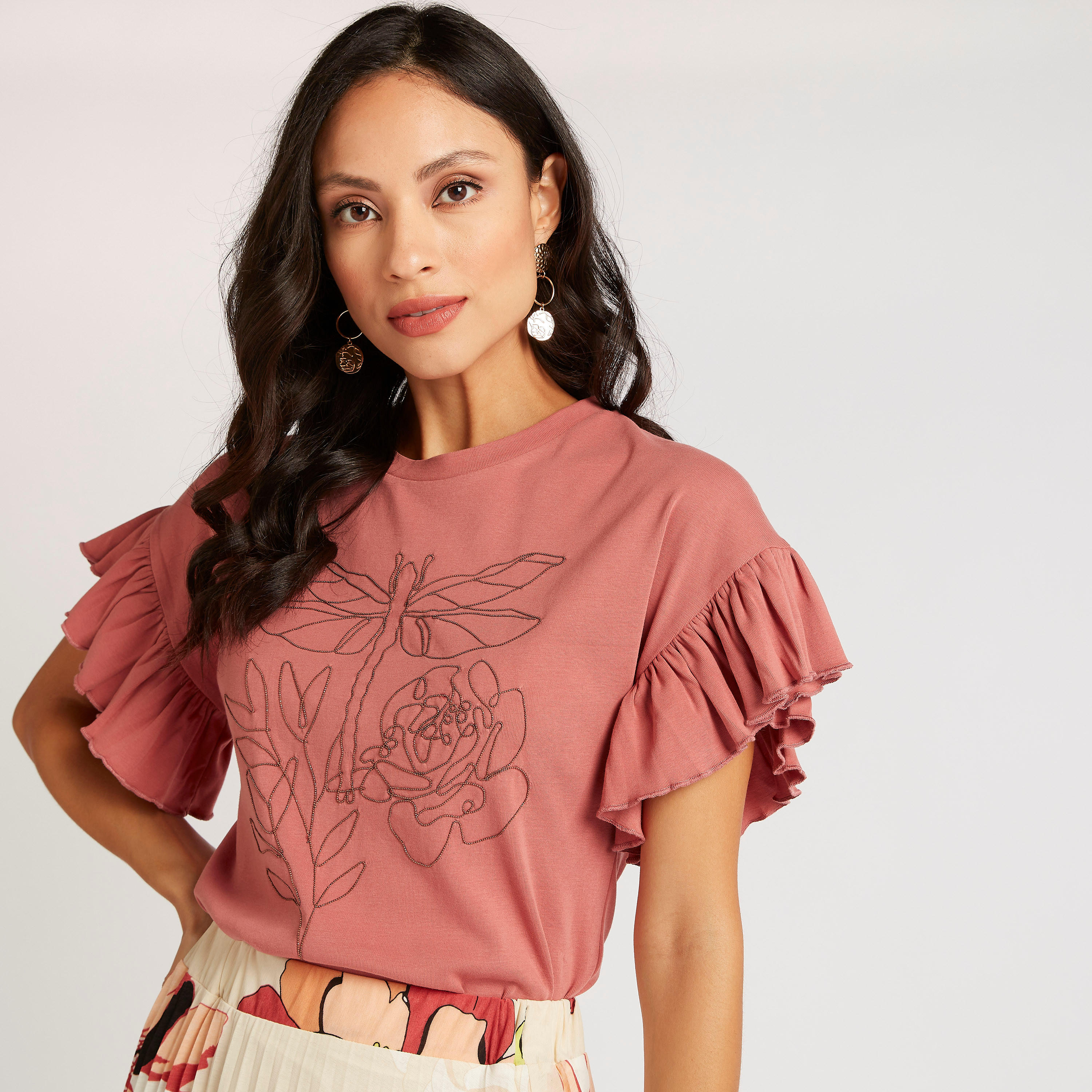 Embellished Crew Neck Top with Short Frill Sleeves-women-clothing-shirtsandblouses-blouses-image-6