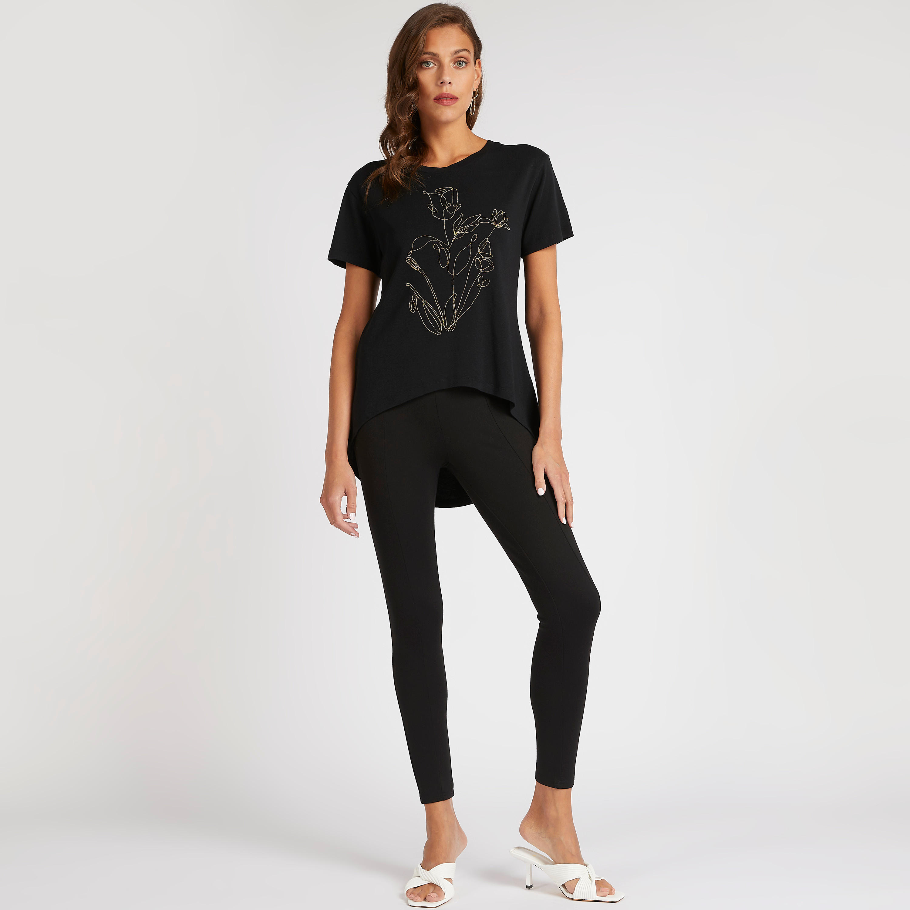 Embellished Round Neck T-shirt with Short Sleeves-women-clothing-tshirts-image-2