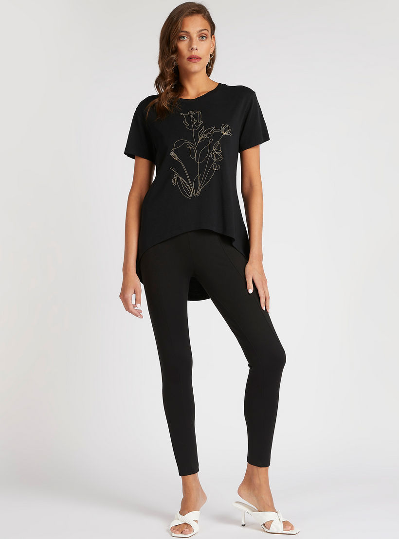 Embellished Round Neck T-shirt with Short Sleeves-women-clothing-tshirts-image-2