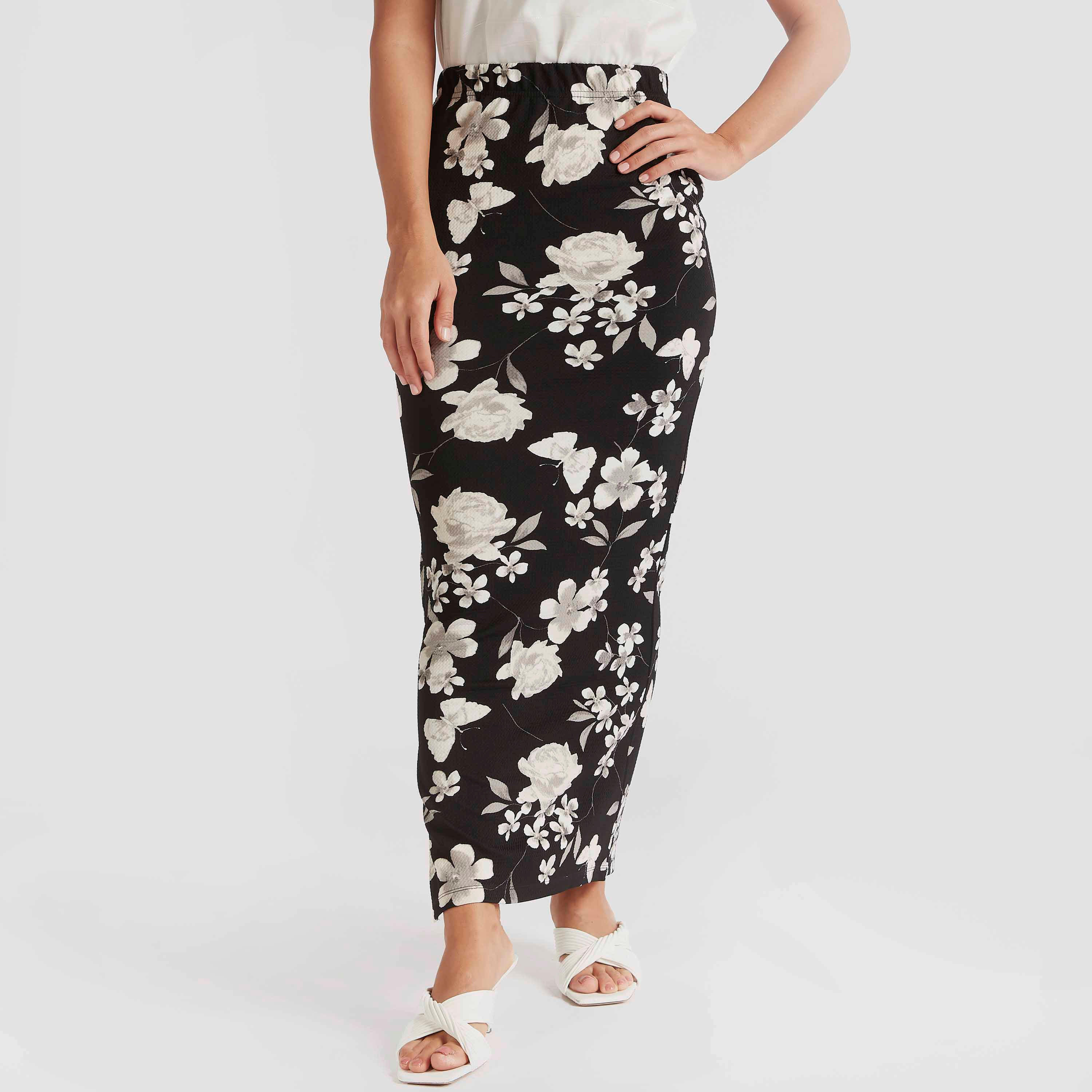 تنّورة طويلة ضيّقة بطبعات أزهار وخصر مطّاطي-women-clothing-bottoms-skirts-image-1
