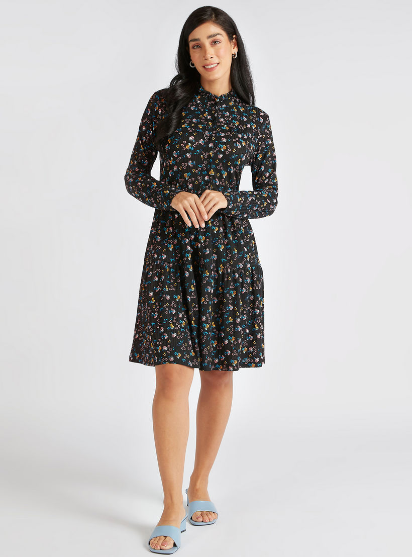 فستان إيه لاين ميدي بياقة عالية وأكمام طويلة-women-clothing-dresses-image-2