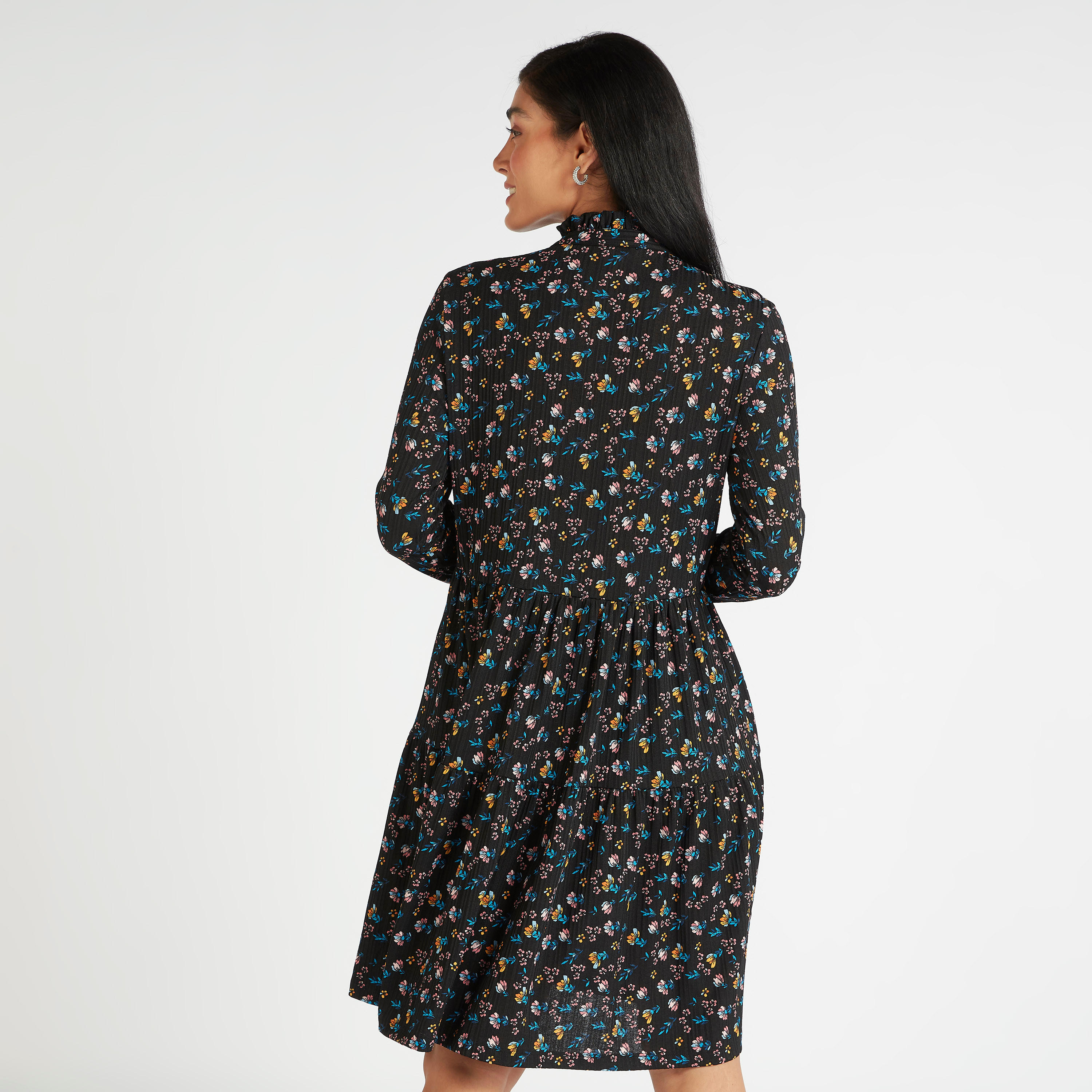 فستان إيه لاين ميدي بياقة عالية وأكمام طويلة-women-clothing-dresses-image-4