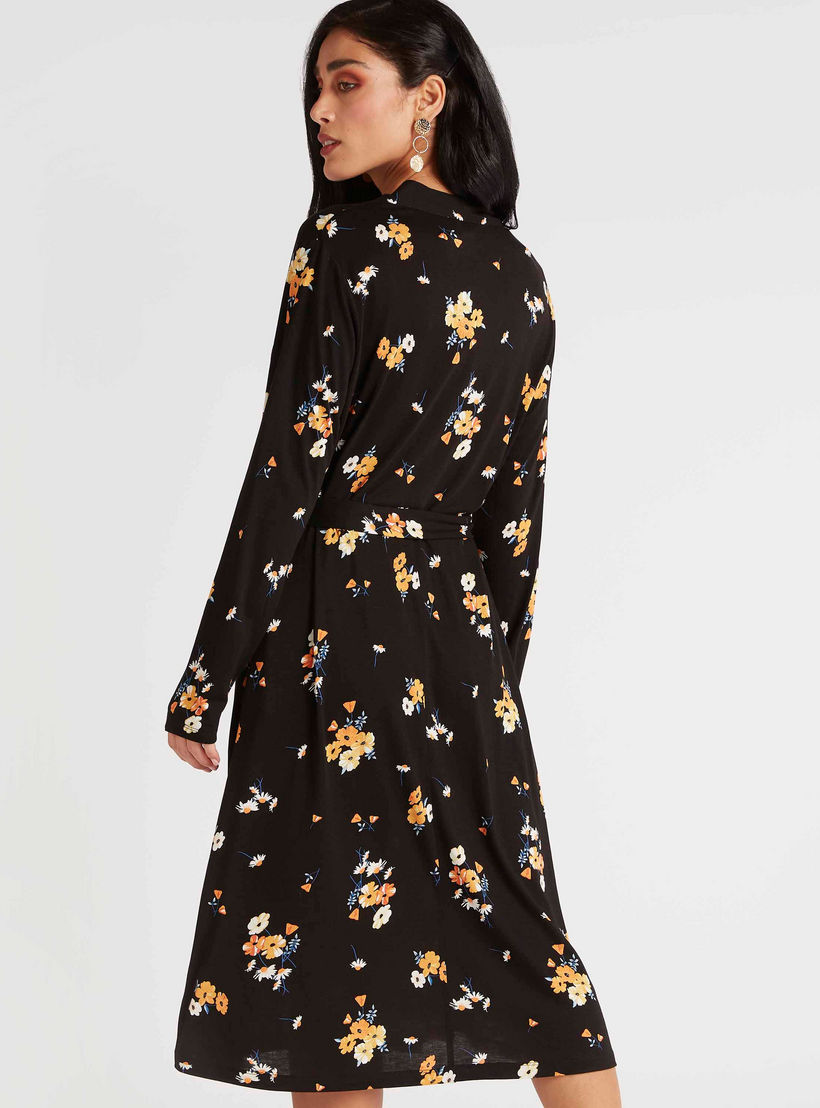 فستان ملفوف ميدي بياقة v وطبعات أزهار وتفاصيل أربطة-women-clothing-dresses-image-4