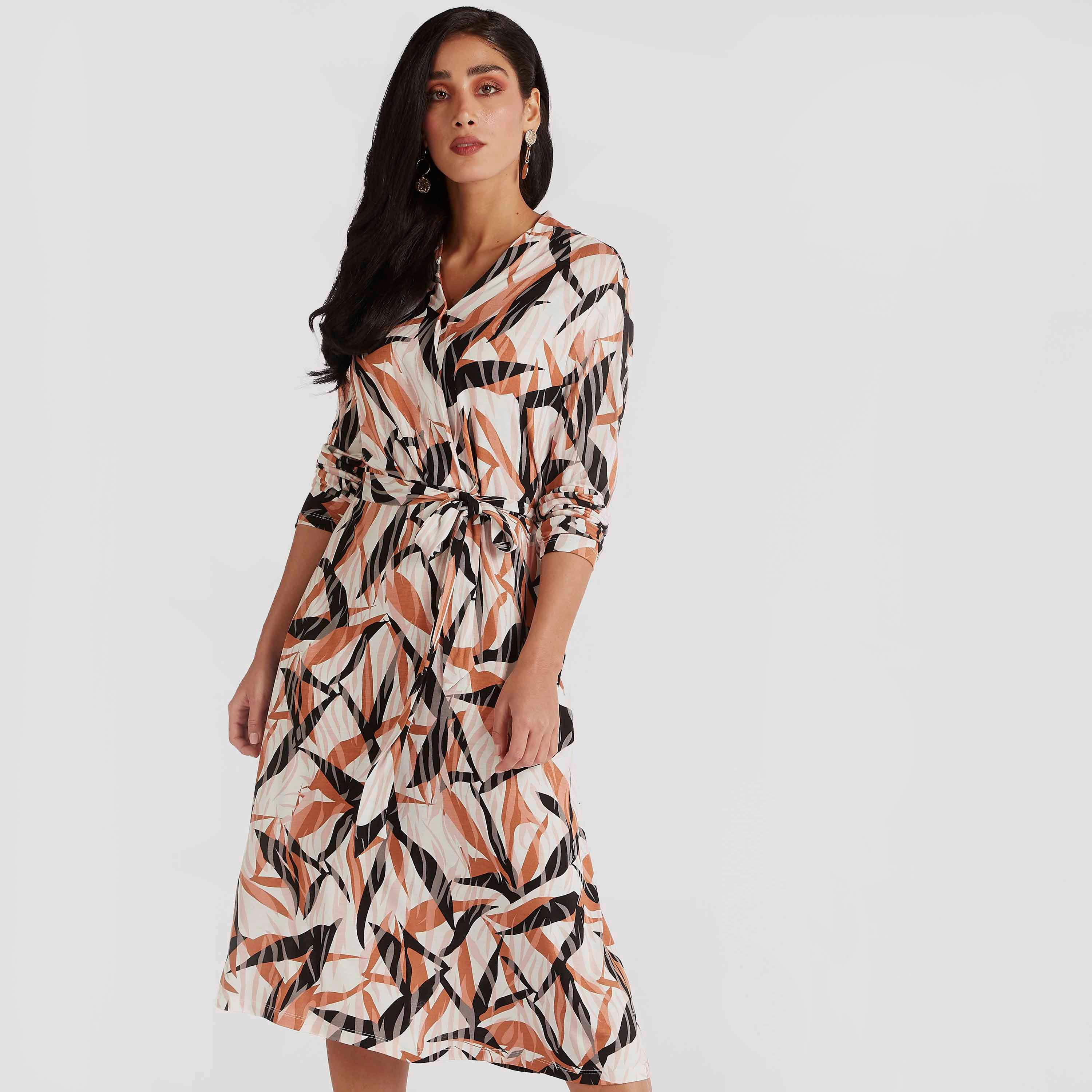 فستان إيه لاين ميدي بأربطة على الخصر-women-clothing-dresses-image-1