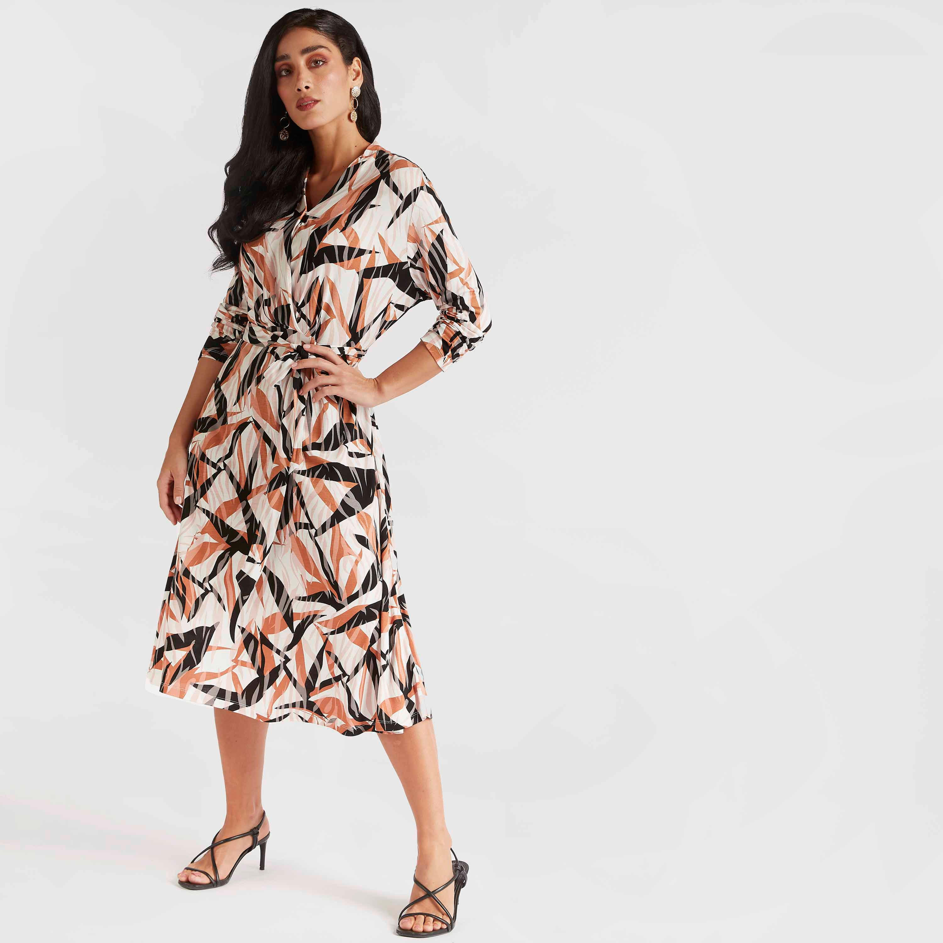 فستان إيه لاين ميدي بأربطة على الخصر-women-clothing-dresses-image-2