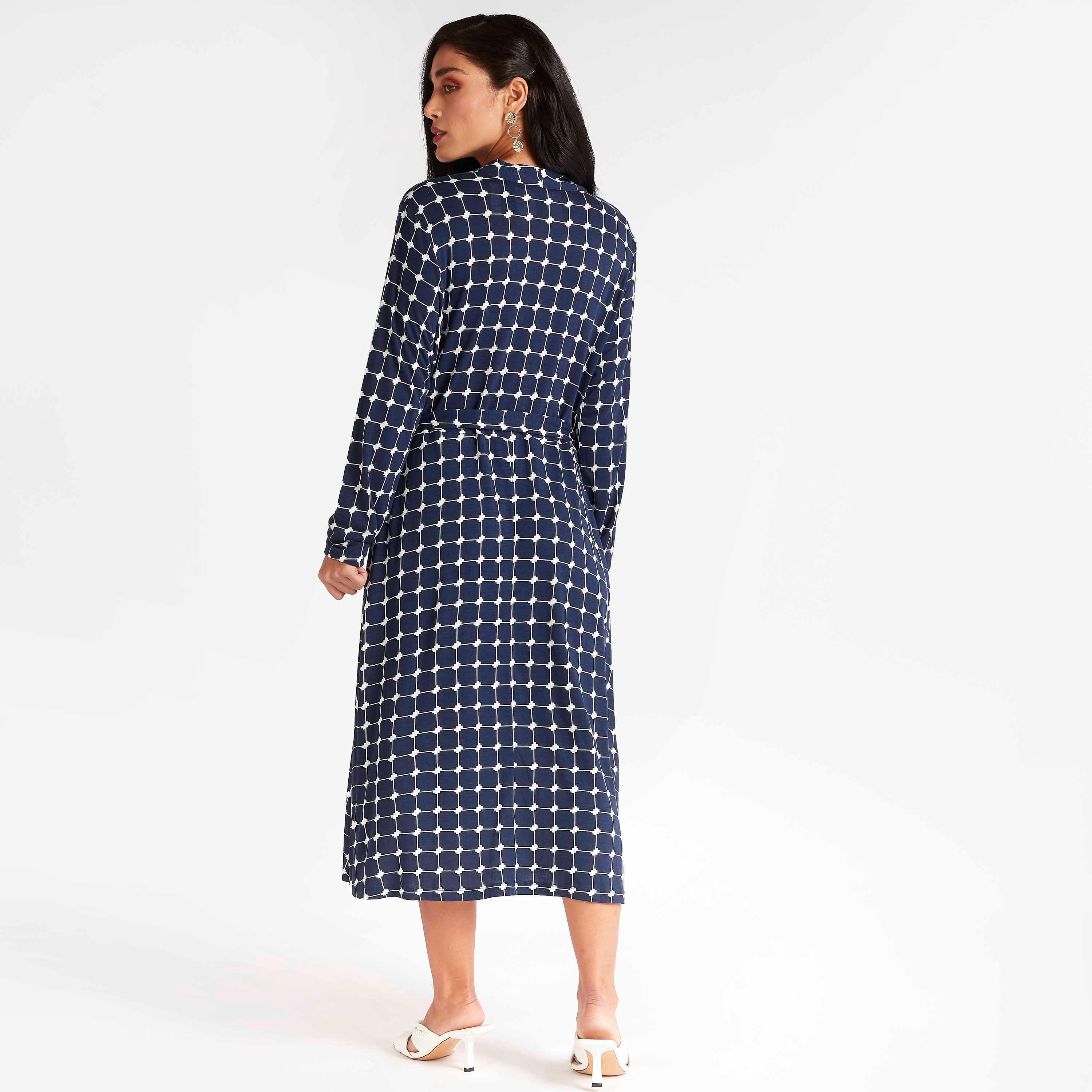 فستان ملفوف ميدي بياقة V مع أربطة على الخصر وطبعات-women-clothing-dresses-image-4