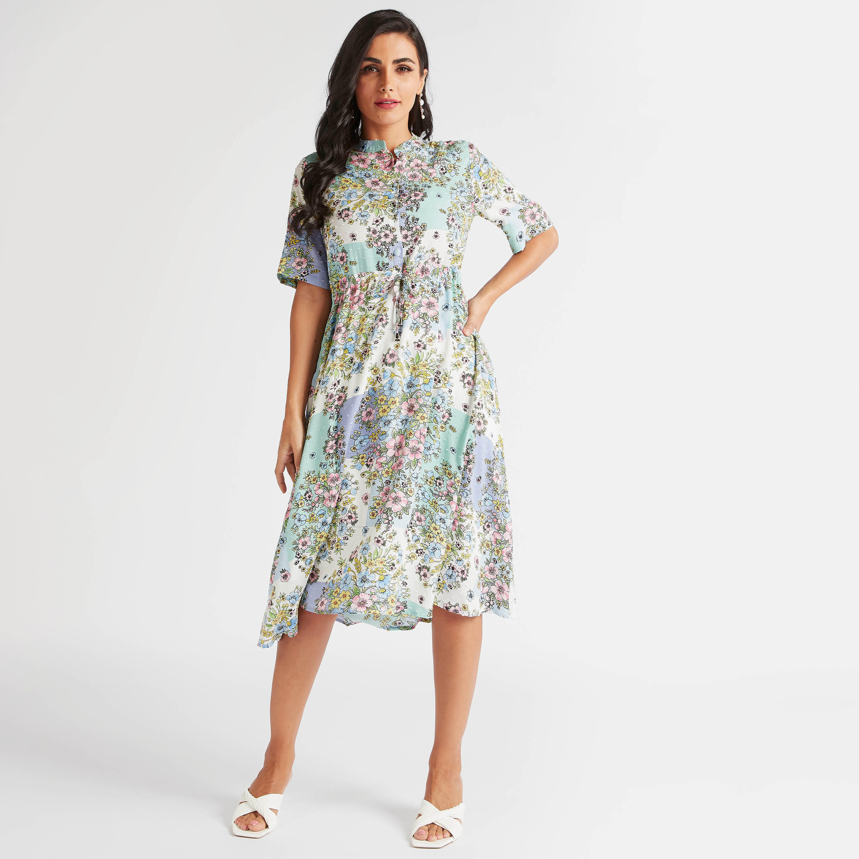 فستان إيه لاين ميدي بطبعات أزهار وأربطة وجيوب-women-clothing-dresses-image-2