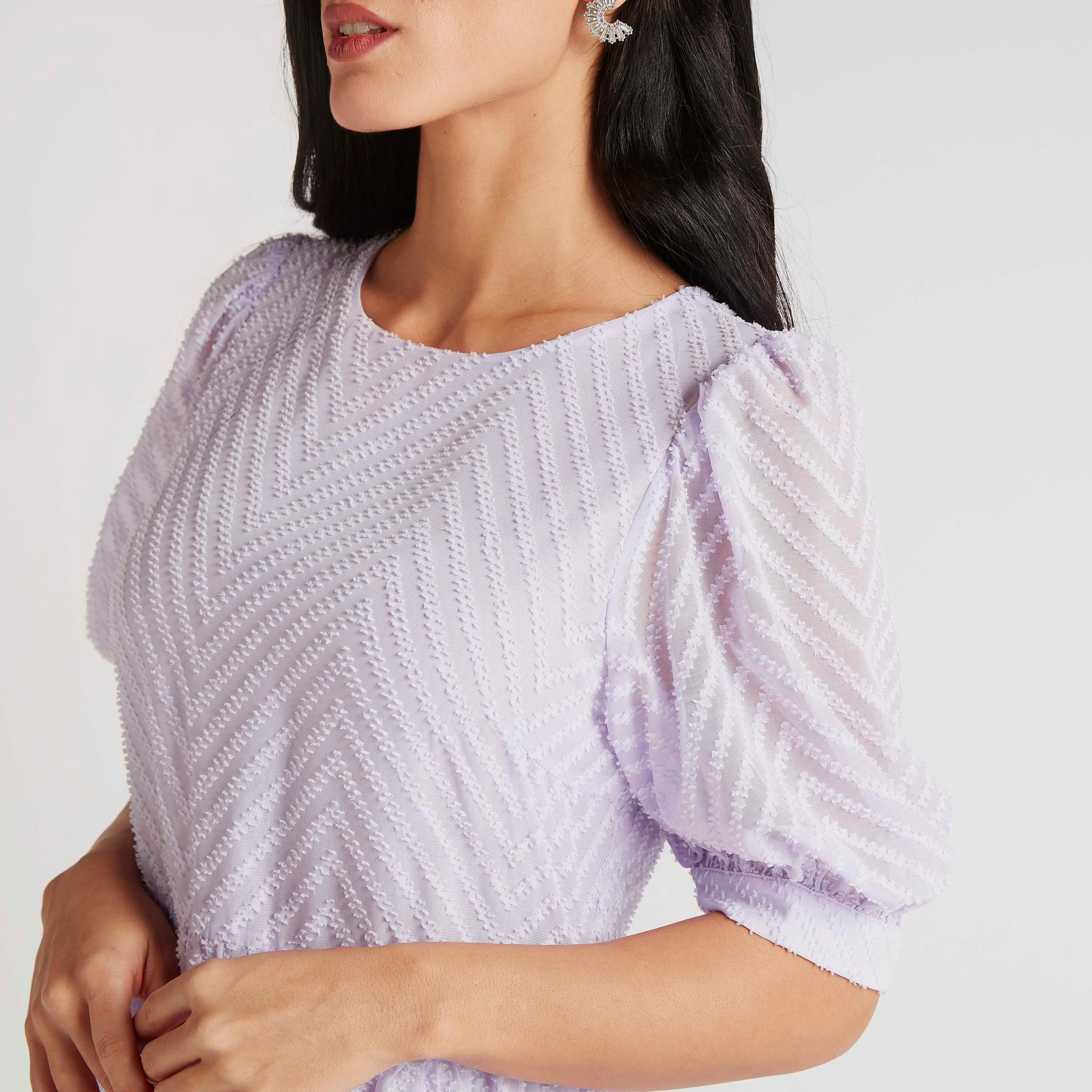 فستان طويل إيه لاين بارز الملمس أكمام منفوخة-women-clothing-dresses-image-3