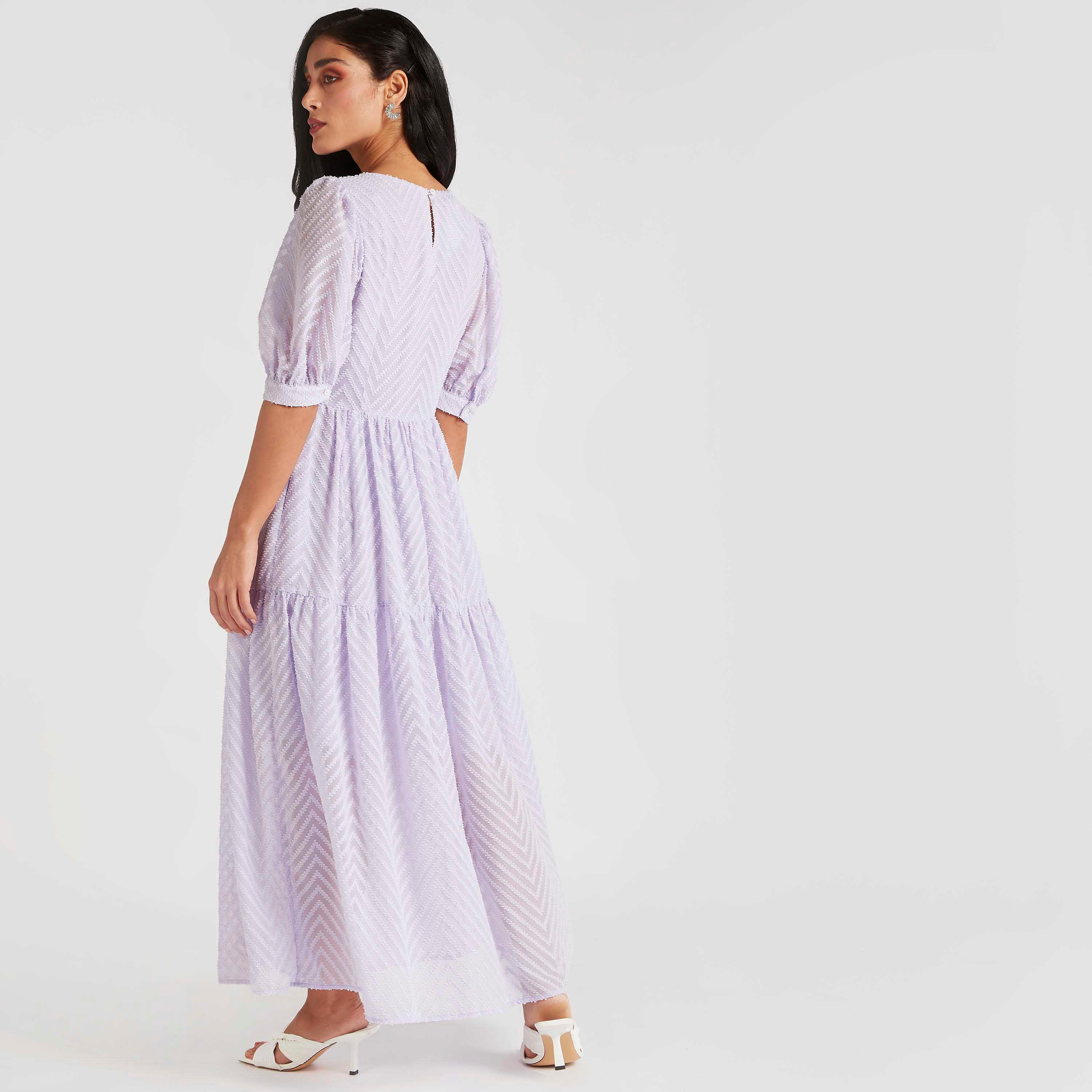 فستان طويل إيه لاين بارز الملمس أكمام منفوخة-women-clothing-dresses-image-2