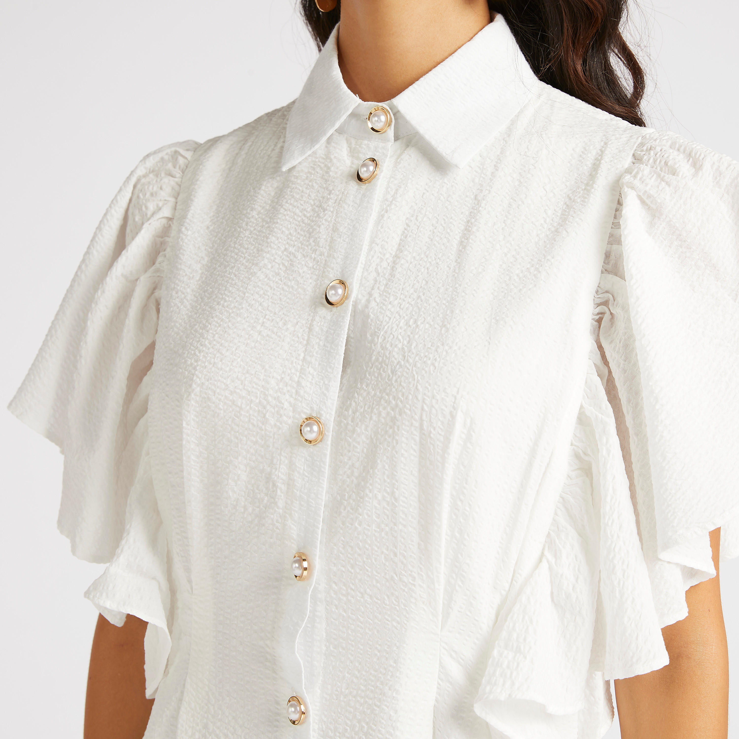 فستان ميدي إيه لاين بارز الملمس بأكمام منفوشة-women-clothing-dresses-image-2