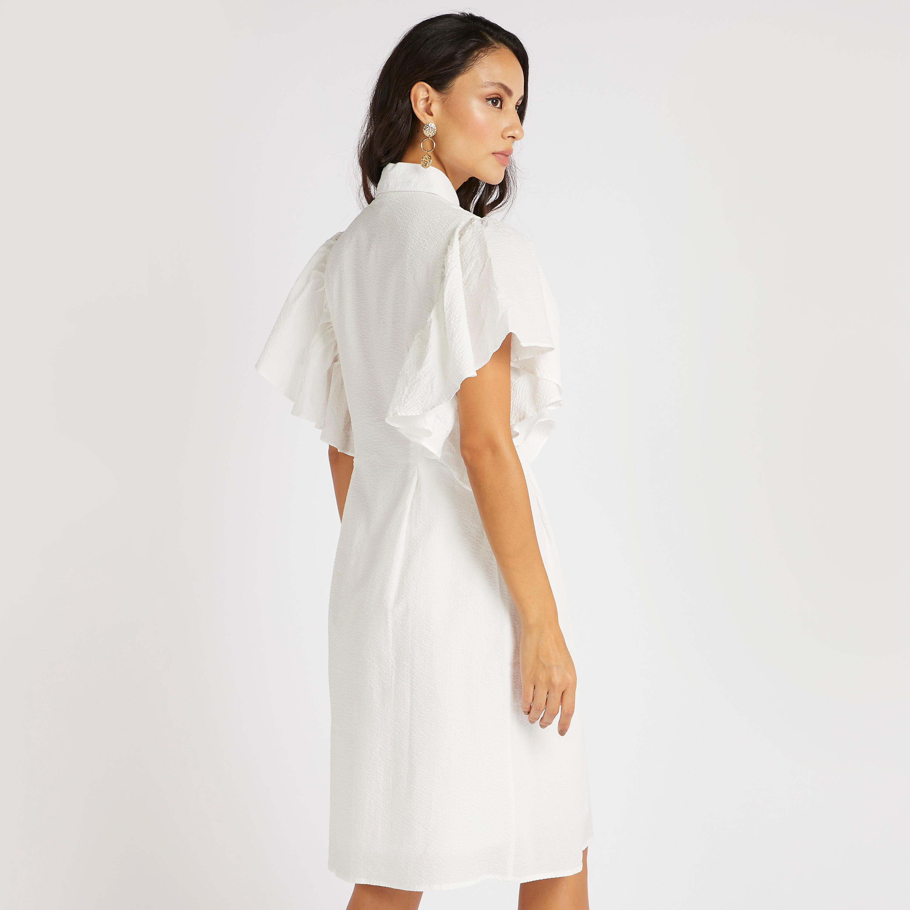فستان ميدي إيه لاين بارز الملمس بأكمام منفوشة-women-clothing-dresses-image-1