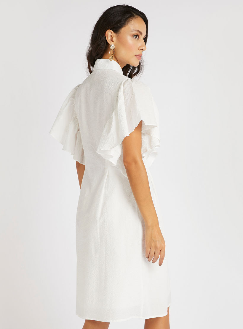 فستان ميدي إيه لاين بارز الملمس بأكمام منفوشة-women-clothing-dresses-image-1