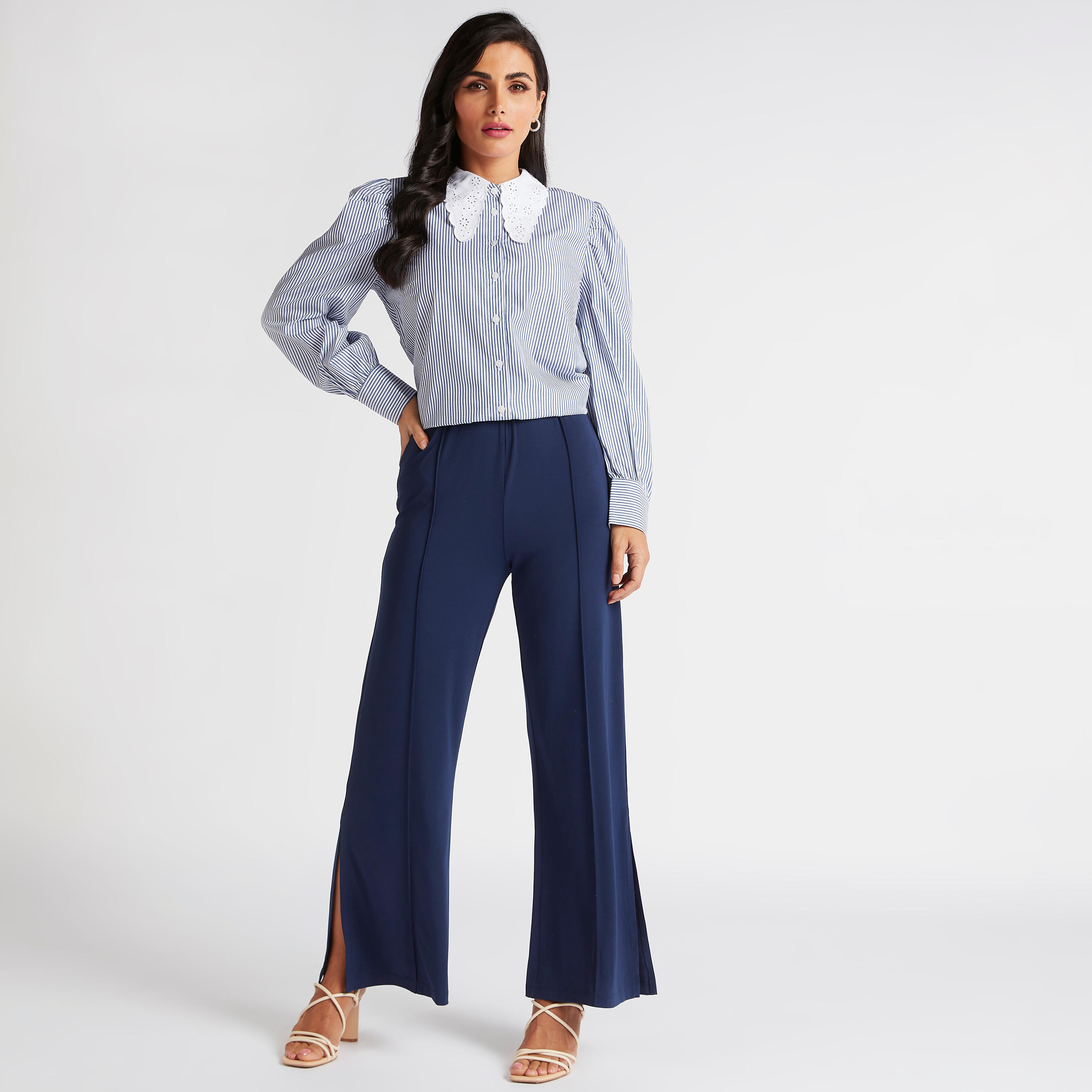 قميص مقلّم بياقة مطرّزة وأكمام بيشوب-women-clothing-shirtsandblouses-shirts-image-2