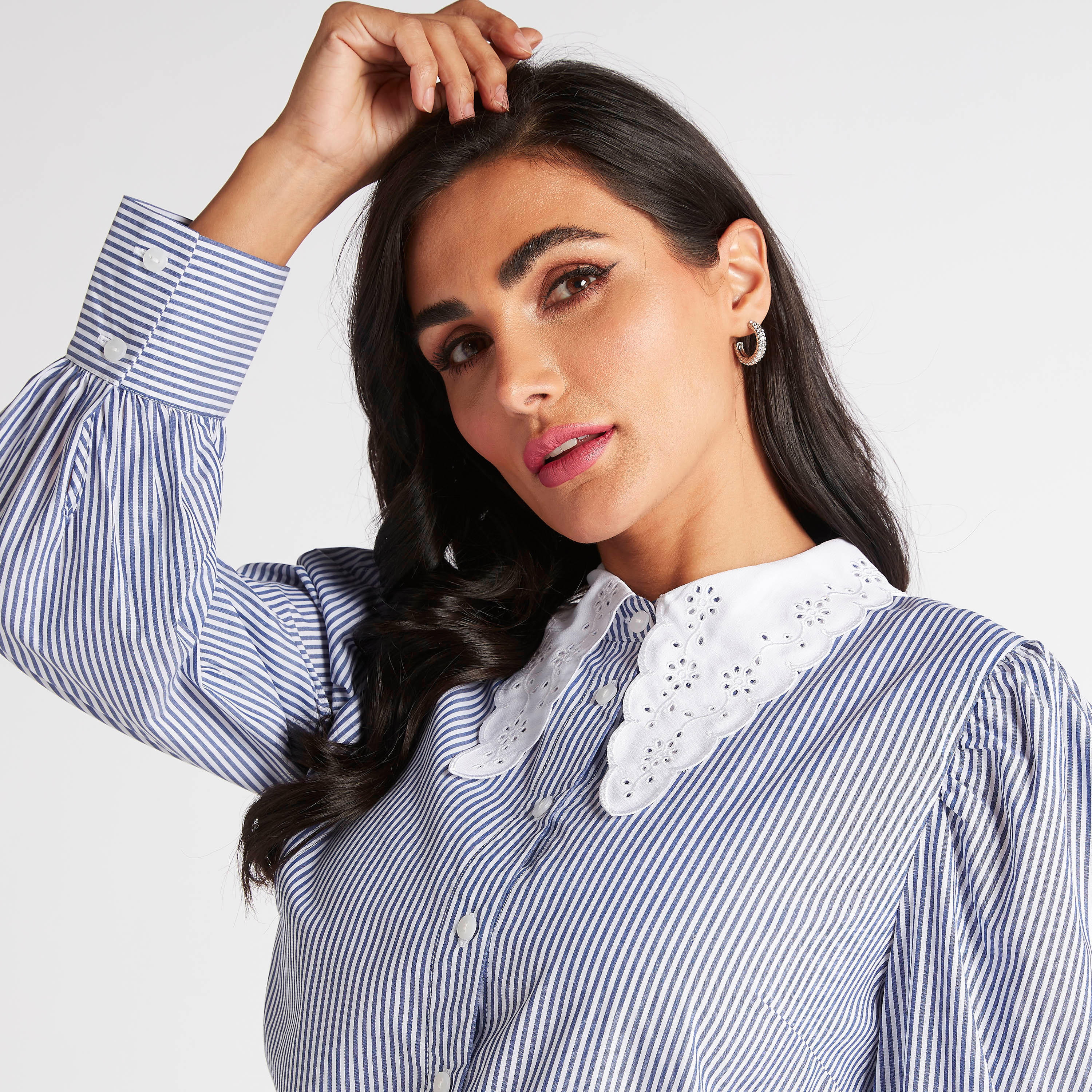 قميص مقلّم بياقة مطرّزة وأكمام بيشوب-women-clothing-shirtsandblouses-shirts-image-5