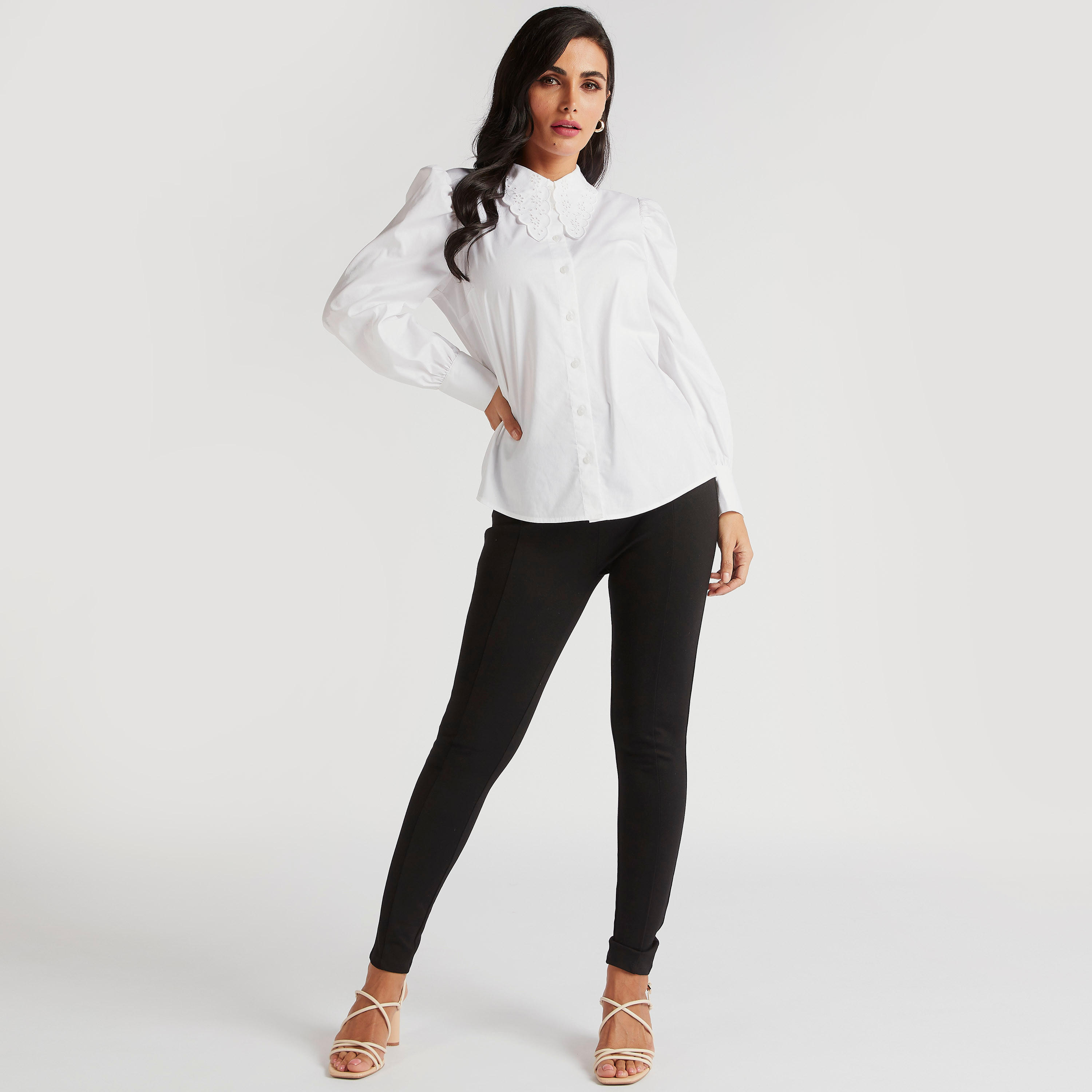 بلوزة سادة بأكمام بيشوب وياقة بتفاصيل مطرزة-women-clothing-shirtsandblouses-blouses-image-5