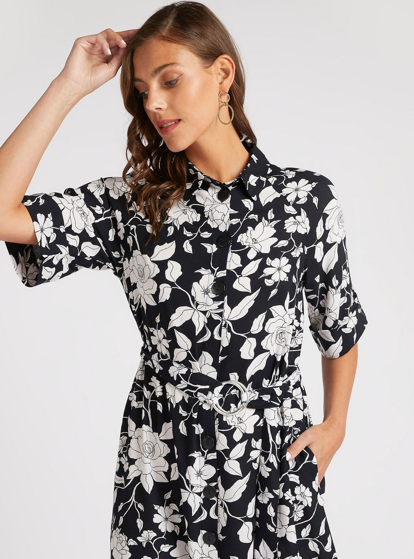 فستان قميص ميدي بطبعات أزهار وياقة عادية وحزام-women-clothing-dresses-image-6