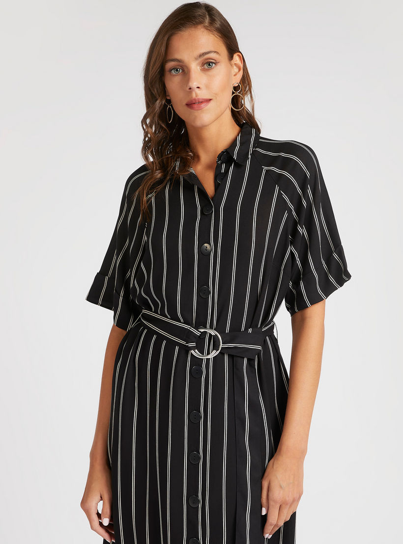 فستان ميدي مقلّم بياقة عادية وأكمام قصيرة-women-clothing-dresses-image-2