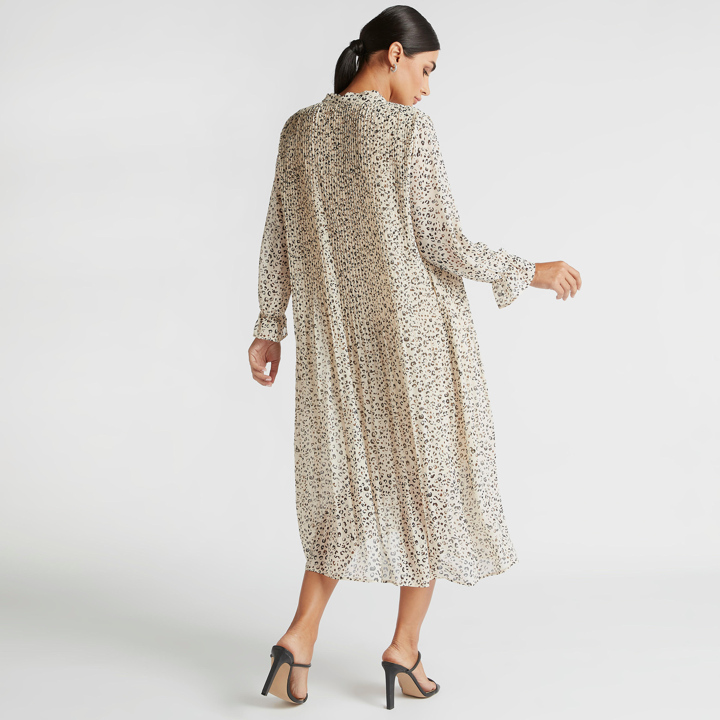 فستان ميدي إيه لاين بطبعات حيوانات وربطة عنق وتفاصيل بينتوك-women-clothing-dresses-image-4