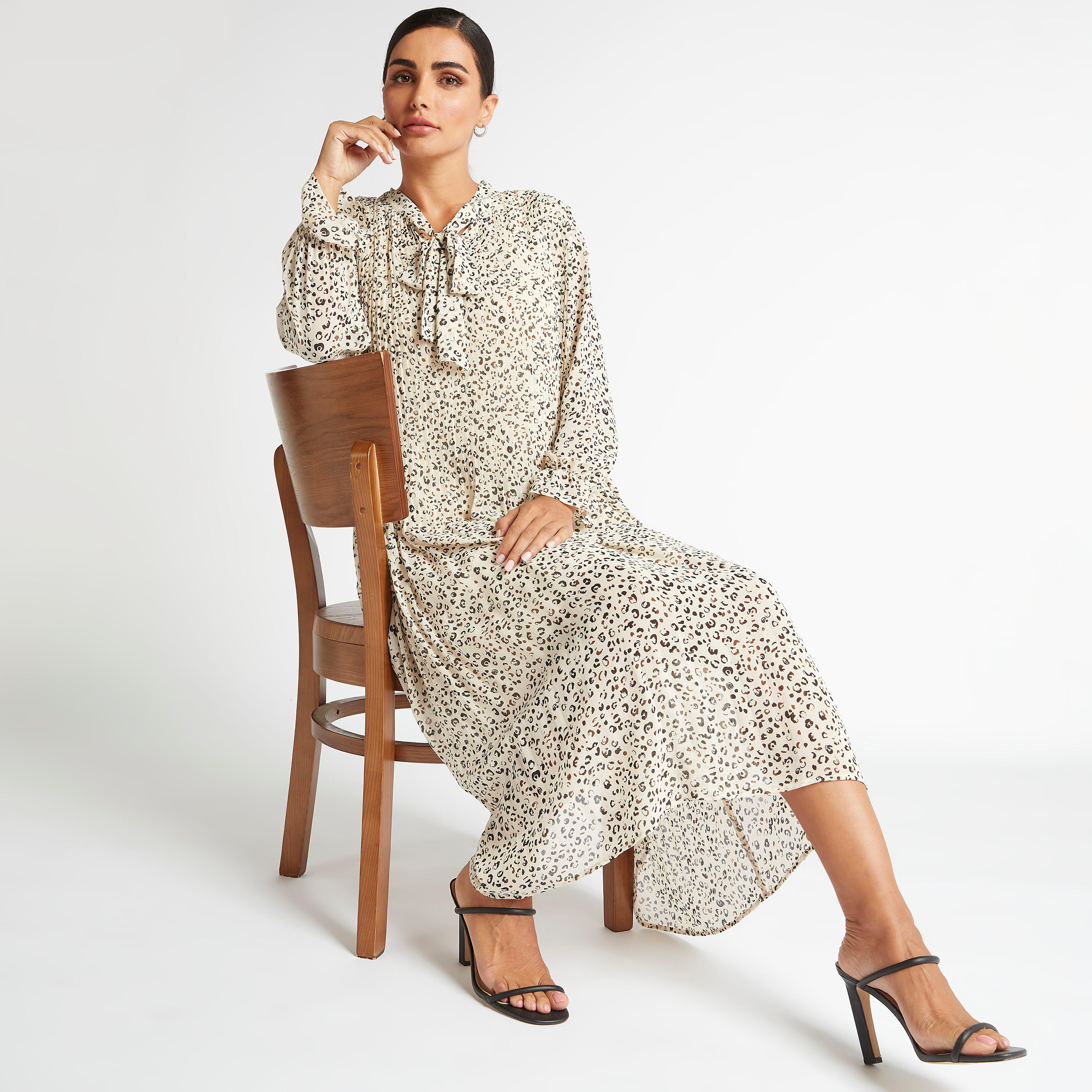 فستان ميدي إيه لاين بطبعات حيوانات وربطة عنق وتفاصيل بينتوك-women-clothing-dresses-image-5