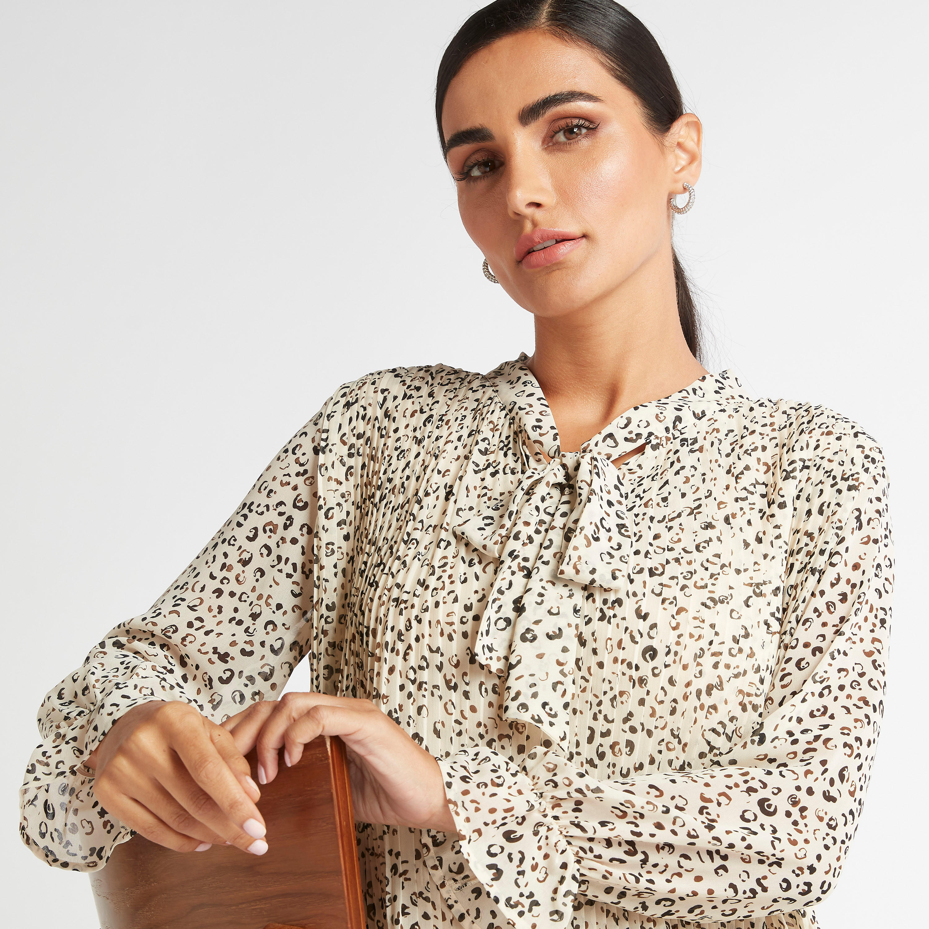 فستان ميدي إيه لاين بطبعات حيوانات وربطة عنق وتفاصيل بينتوك-women-clothing-dresses-image-6