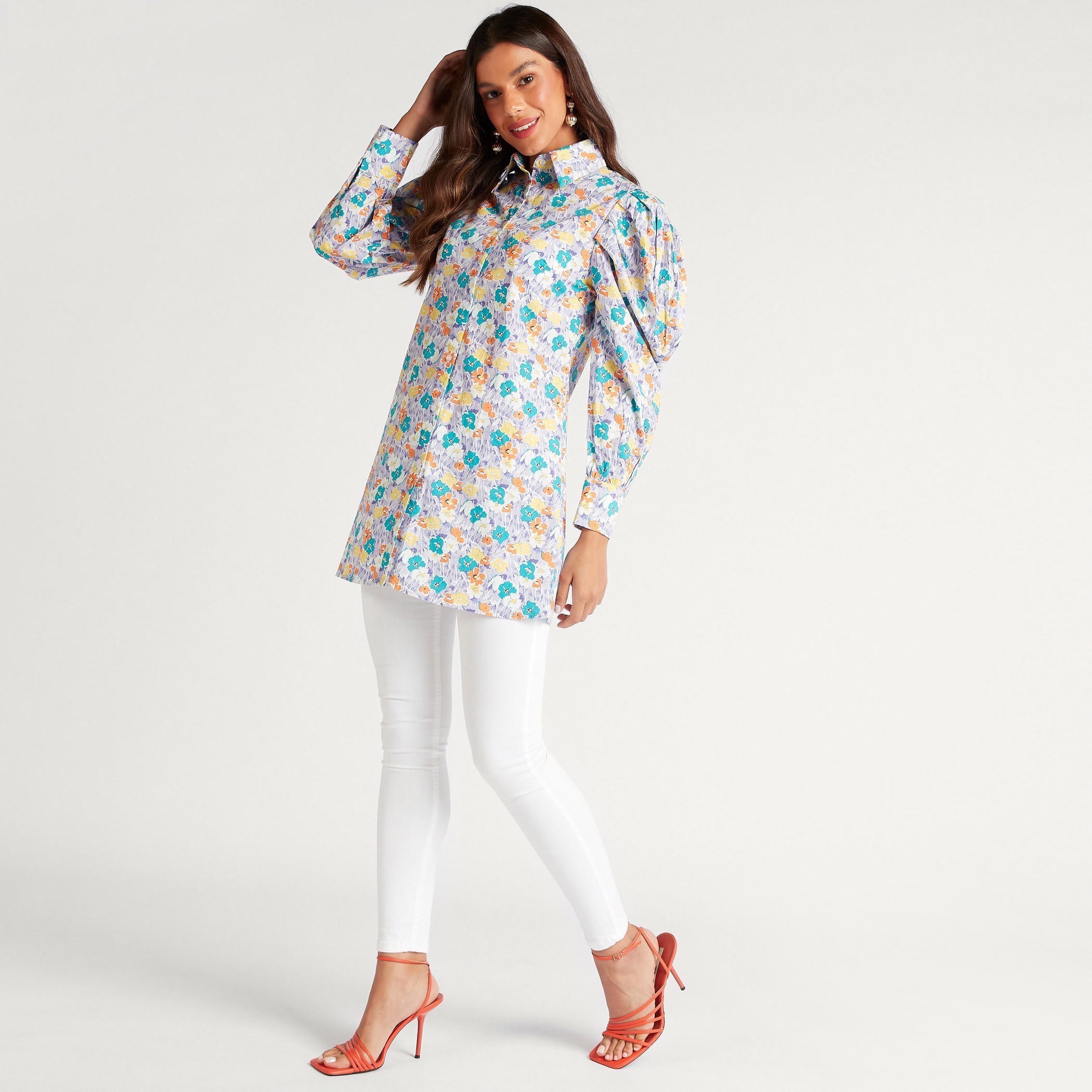 قميص طويل بطبعات أزهار وأكمام طويلة منفوخة-women-clothing-shirtsandblouses-shirts-image-2