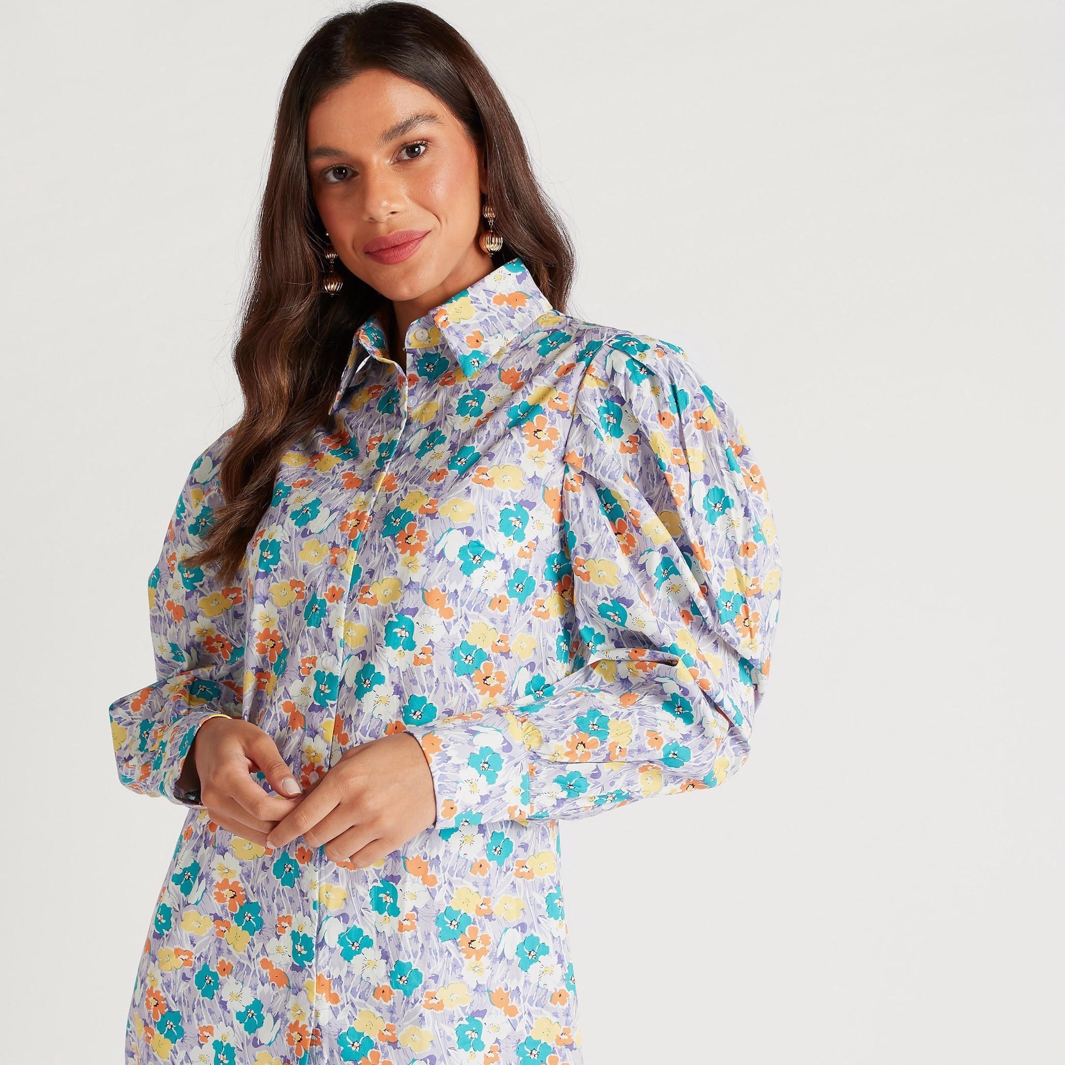 قميص طويل بطبعات أزهار وأكمام طويلة منفوخة-women-clothing-shirtsandblouses-shirts-image-5