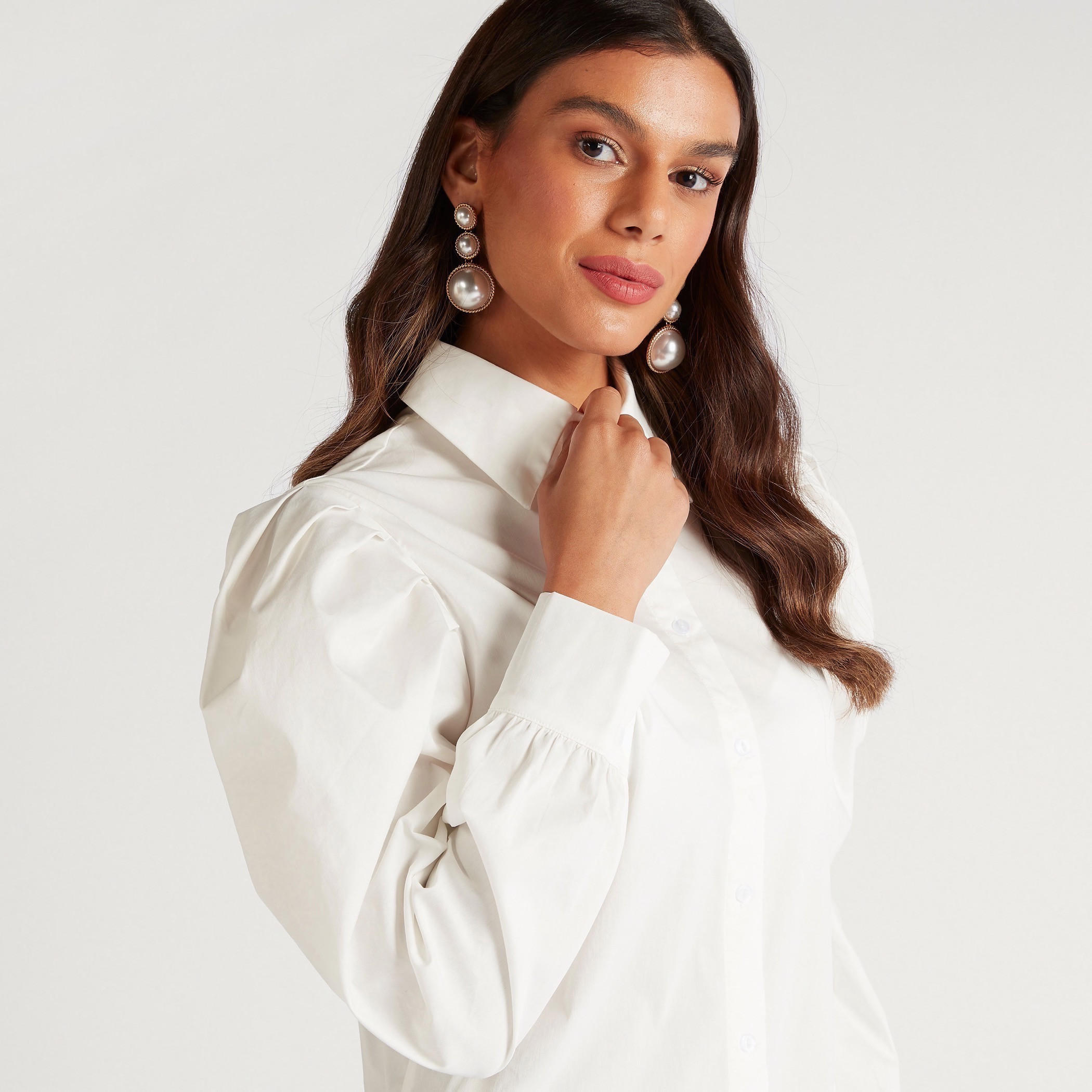قميص طويل سادة بأكمام منفوخة طويلة-women-clothing-shirtsandblouses-shirts-image-3
