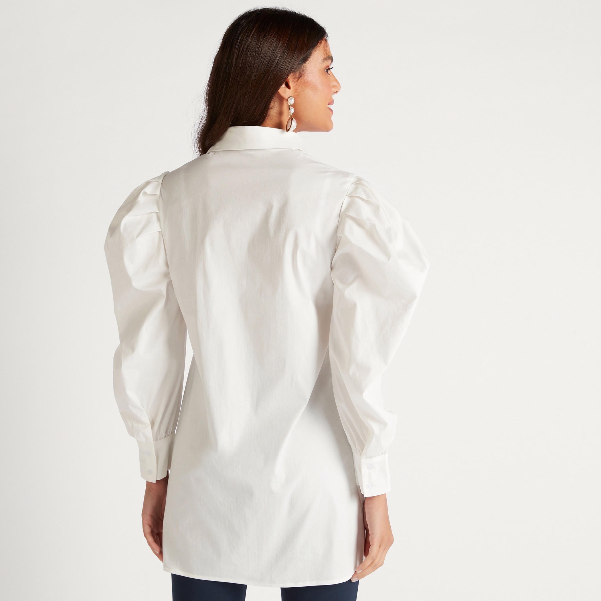 قميص طويل سادة بأكمام منفوخة طويلة-women-clothing-shirtsandblouses-shirts-image-4