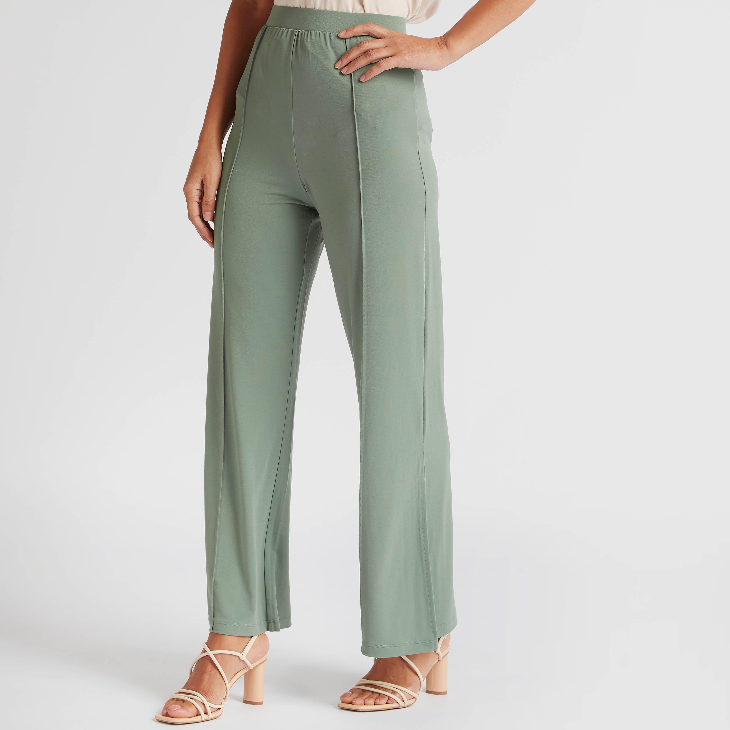 بنطلون بالازو سادة بخصر متوسّط الارتفاع وفتحات جانبيّة-women-clothing-bottoms-trousers-image-5