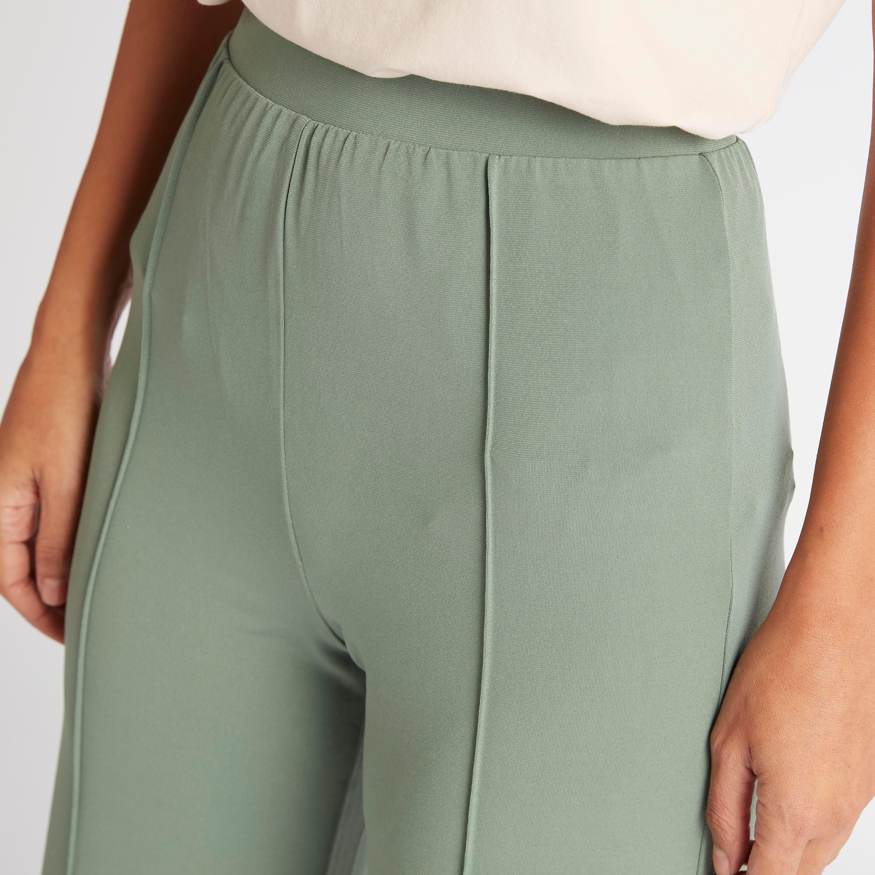 بنطلون بالازو سادة بخصر متوسّط الارتفاع وفتحات جانبيّة-women-clothing-bottoms-trousers-image-3