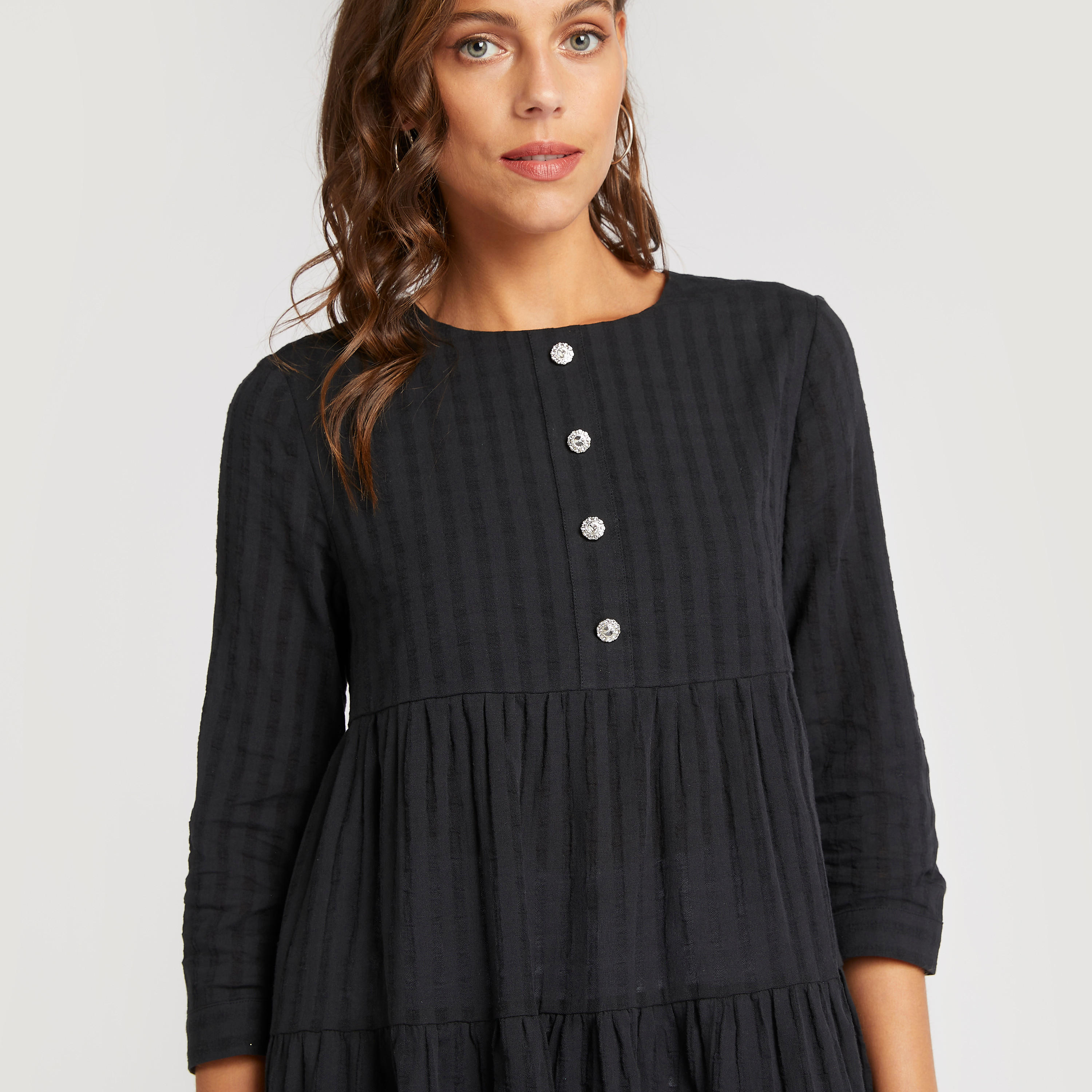 Seersucker Tunic with 3/4 Sleeves and Round Neck-women-clothing-shirtsandblouses-blouses-image-3