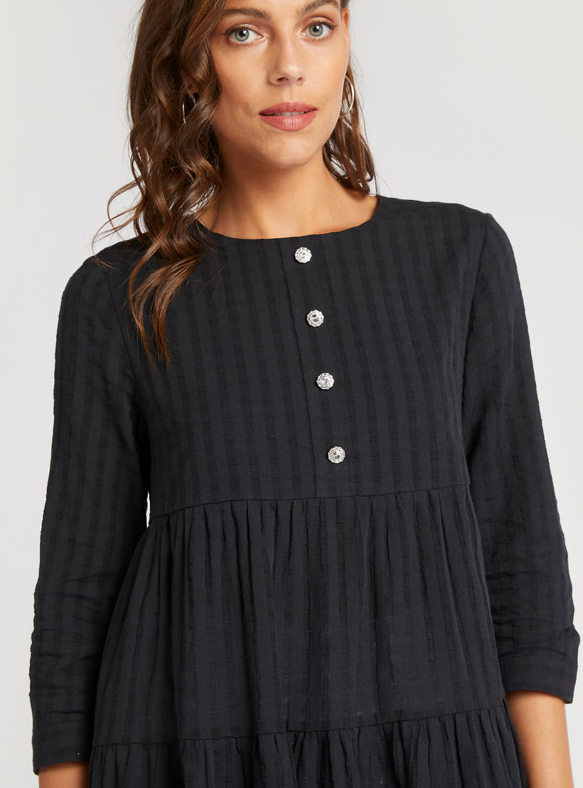 Seersucker Tunic with 3/4 Sleeves and Round Neck-women-clothing-shirtsandblouses-blouses-image-3