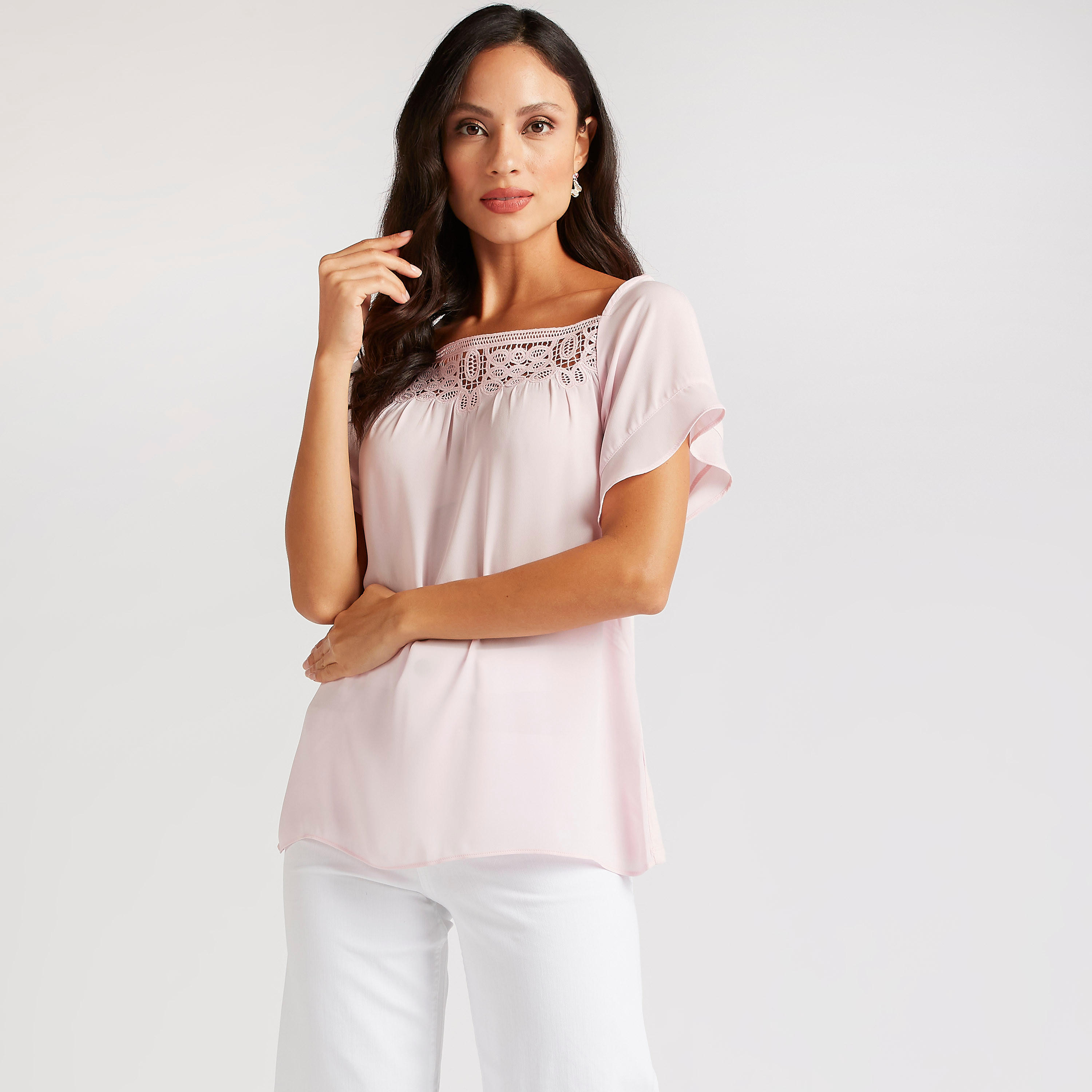 بلوزة بياقة مربعة مع تصاميم مفرغة وأكمام عريضة-women-clothing-shirtsandblouses-blouses-image-6