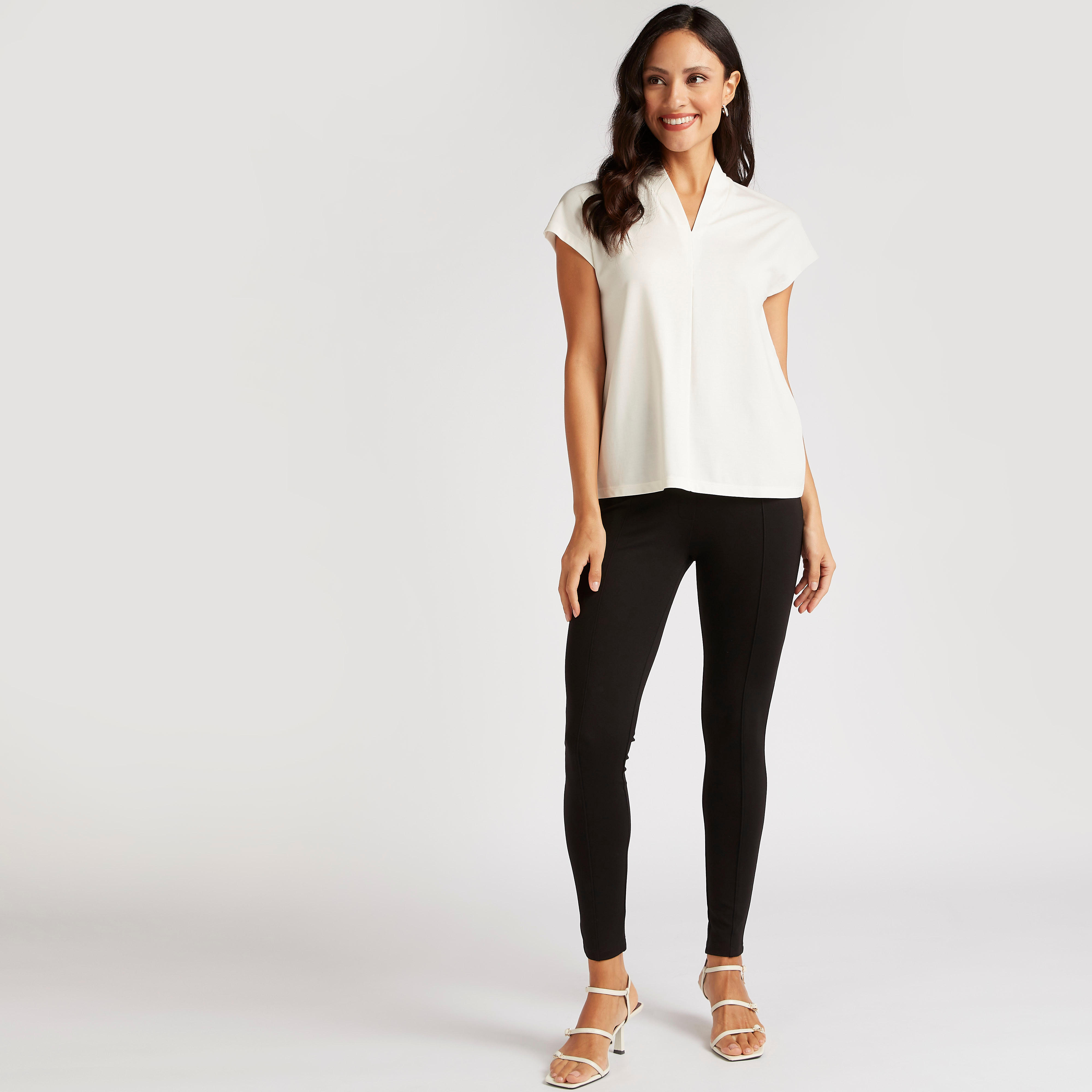 بلوزة سادة بأكمام كاب وياقة v-women-clothing-shirtsandblouses-blouses-image-4