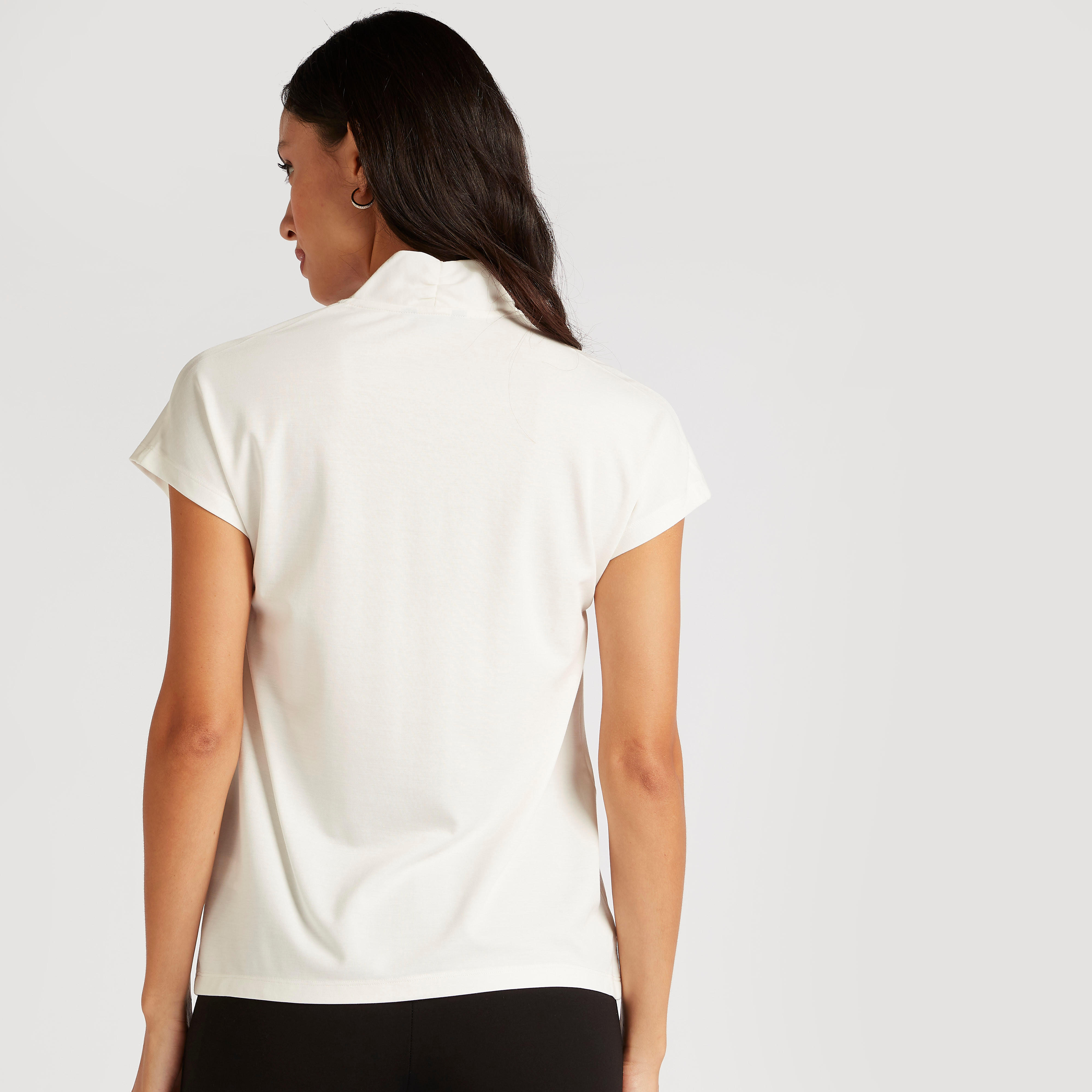 بلوزة سادة بأكمام كاب وياقة v-women-clothing-shirtsandblouses-blouses-image-2