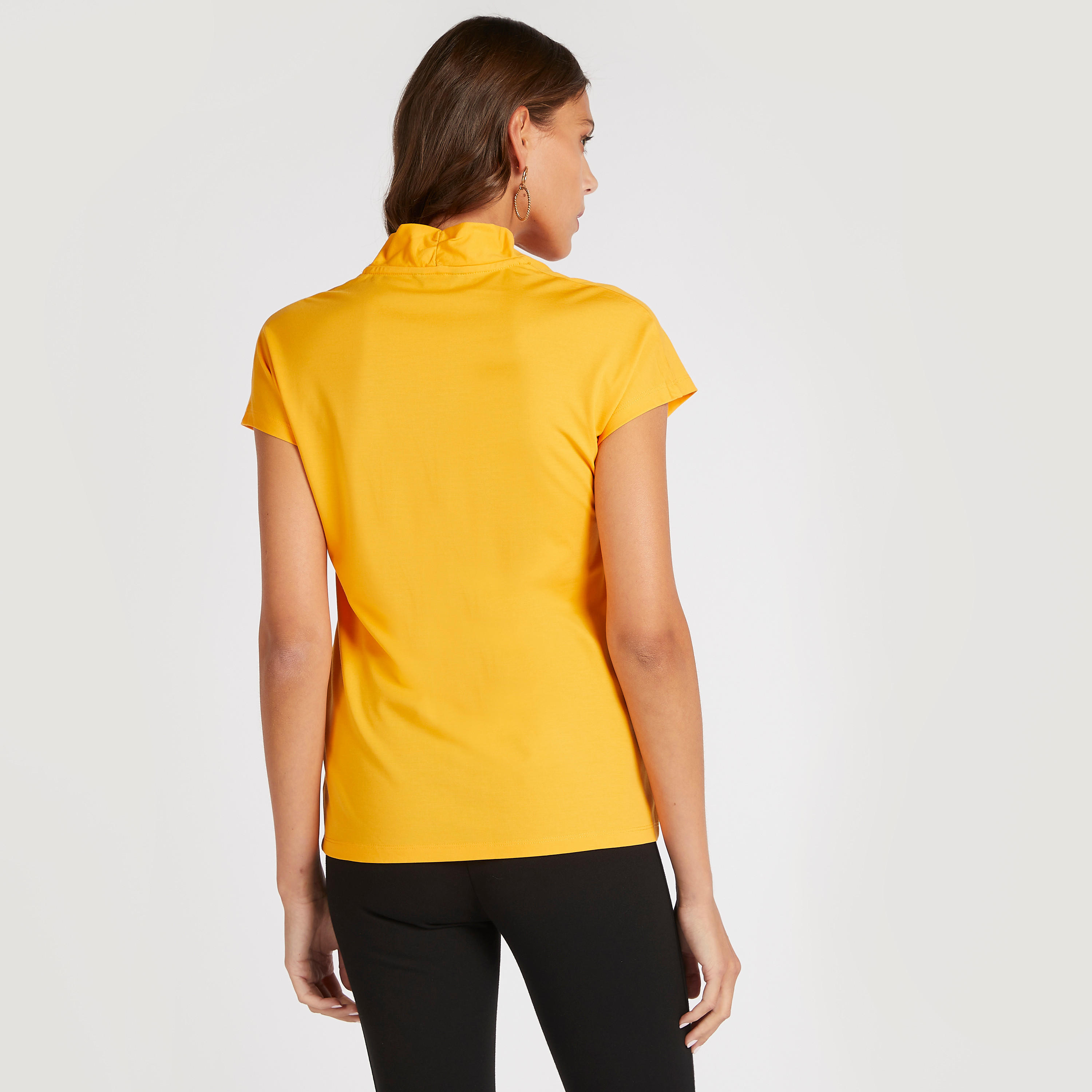 Solid V-neck Top with Cap Sleeves-women-clothing-shirtsandblouses-blouses-image-4
