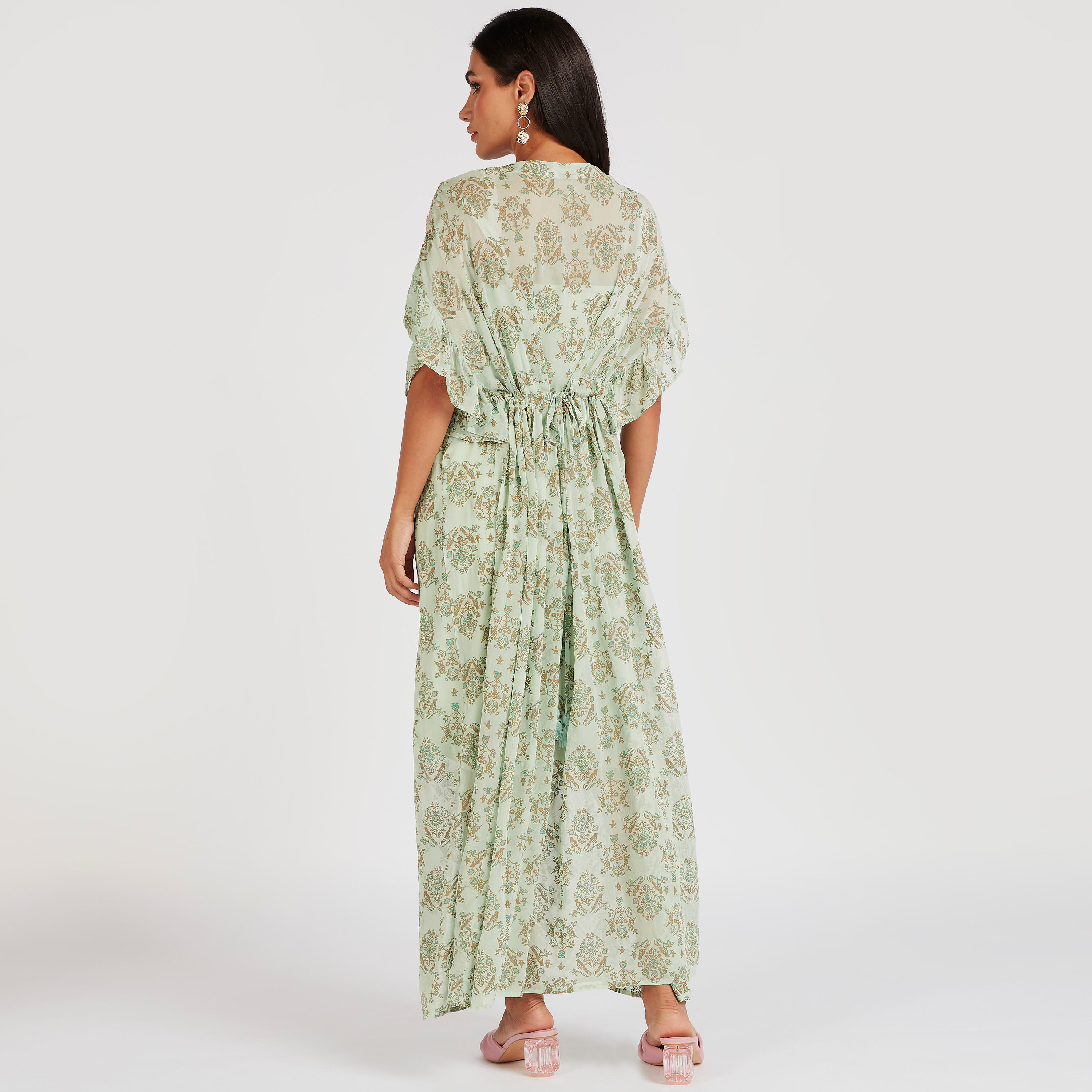 فستان طويل إيه لاين مطرز بأكمام واسعة-women-clothing-dresses-image-2